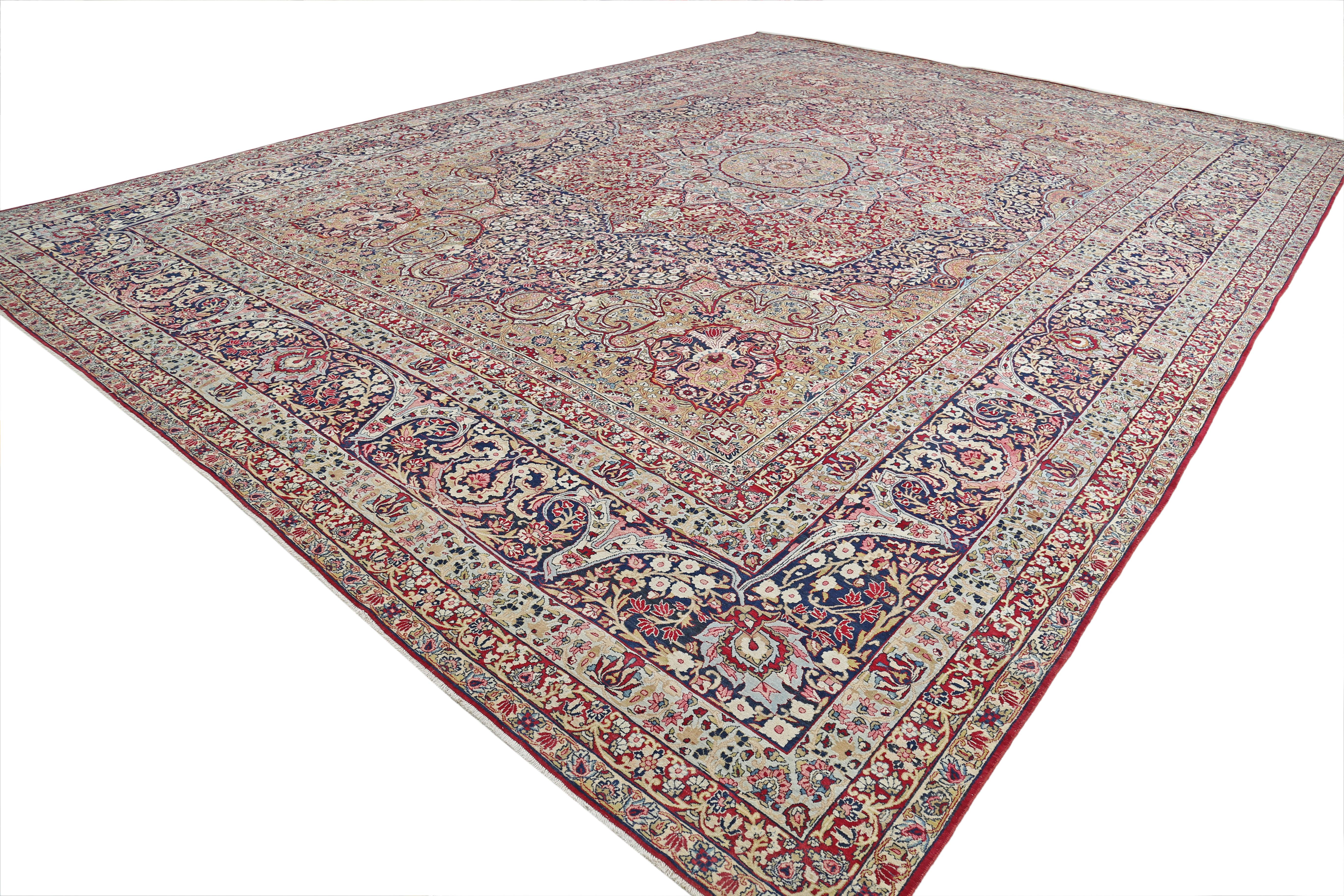 Hand-Knotted Antique KirmanShah/Laver Kirman Persian carpet  For Sale