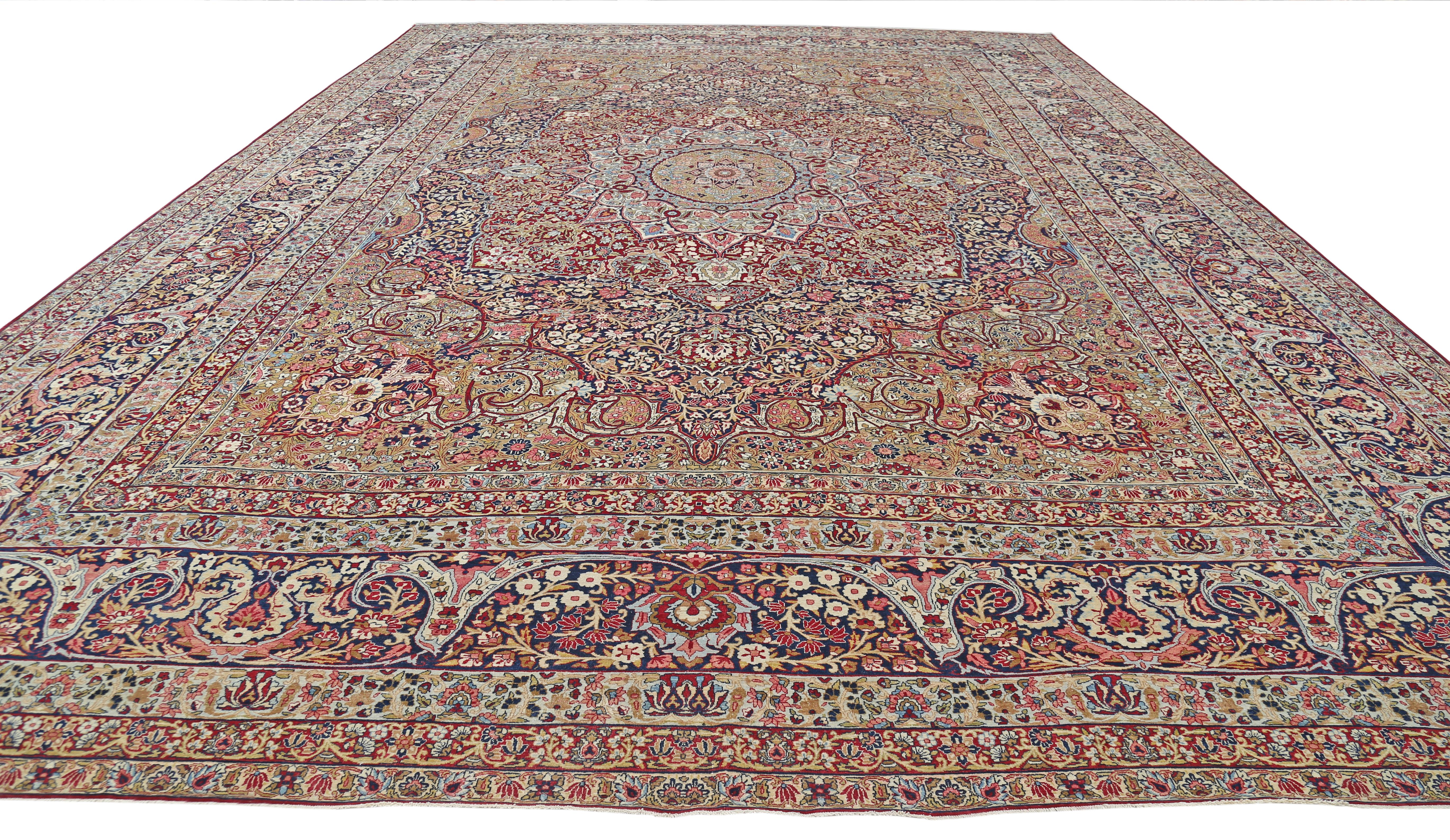 Noué à la main Tapis persan ancien KirmanShah/Laver Kirman en vente