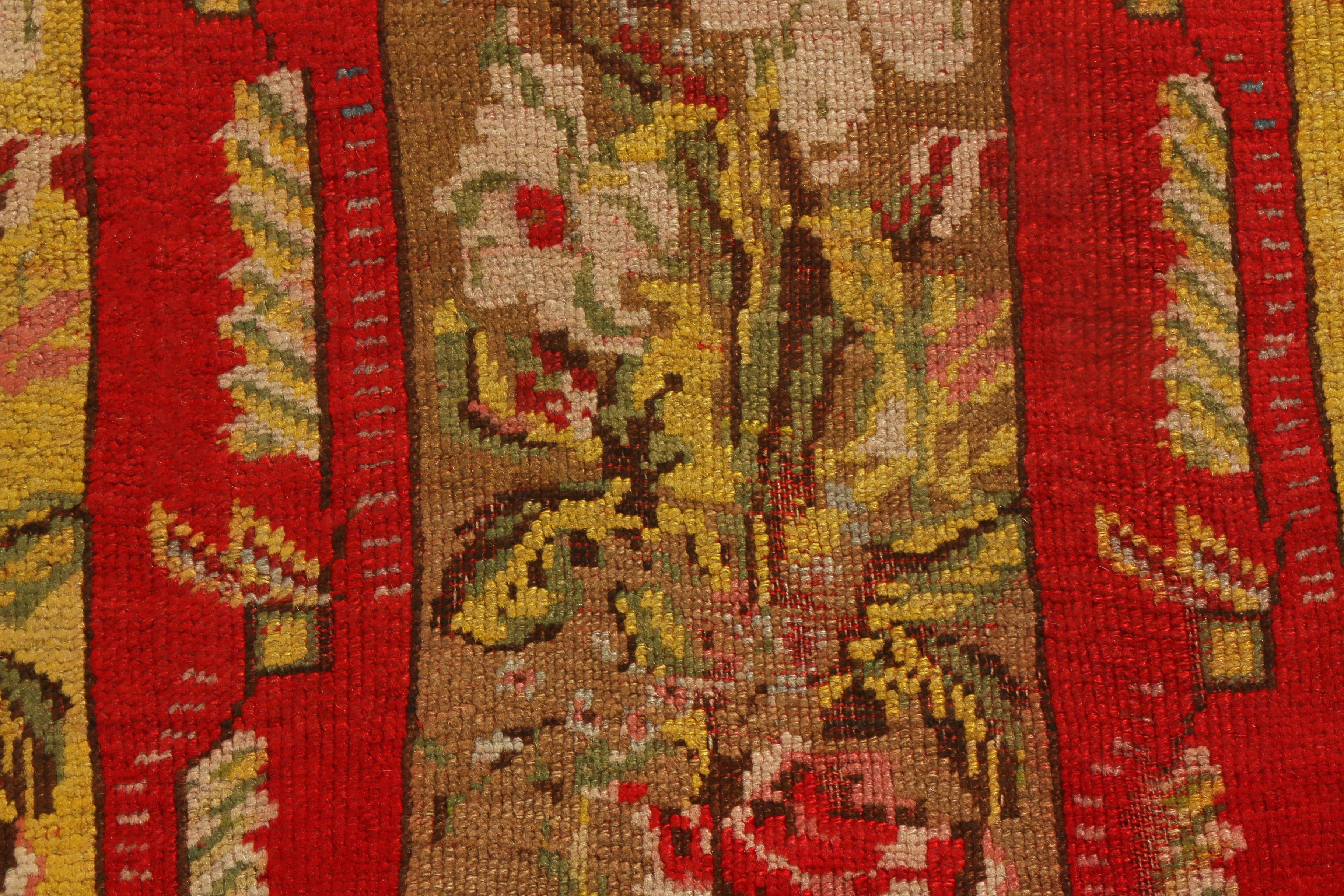 Hand-Knotted Antique Kirsehir Red and Gold Wool Floral Runner by Rug & Kilim For Sale