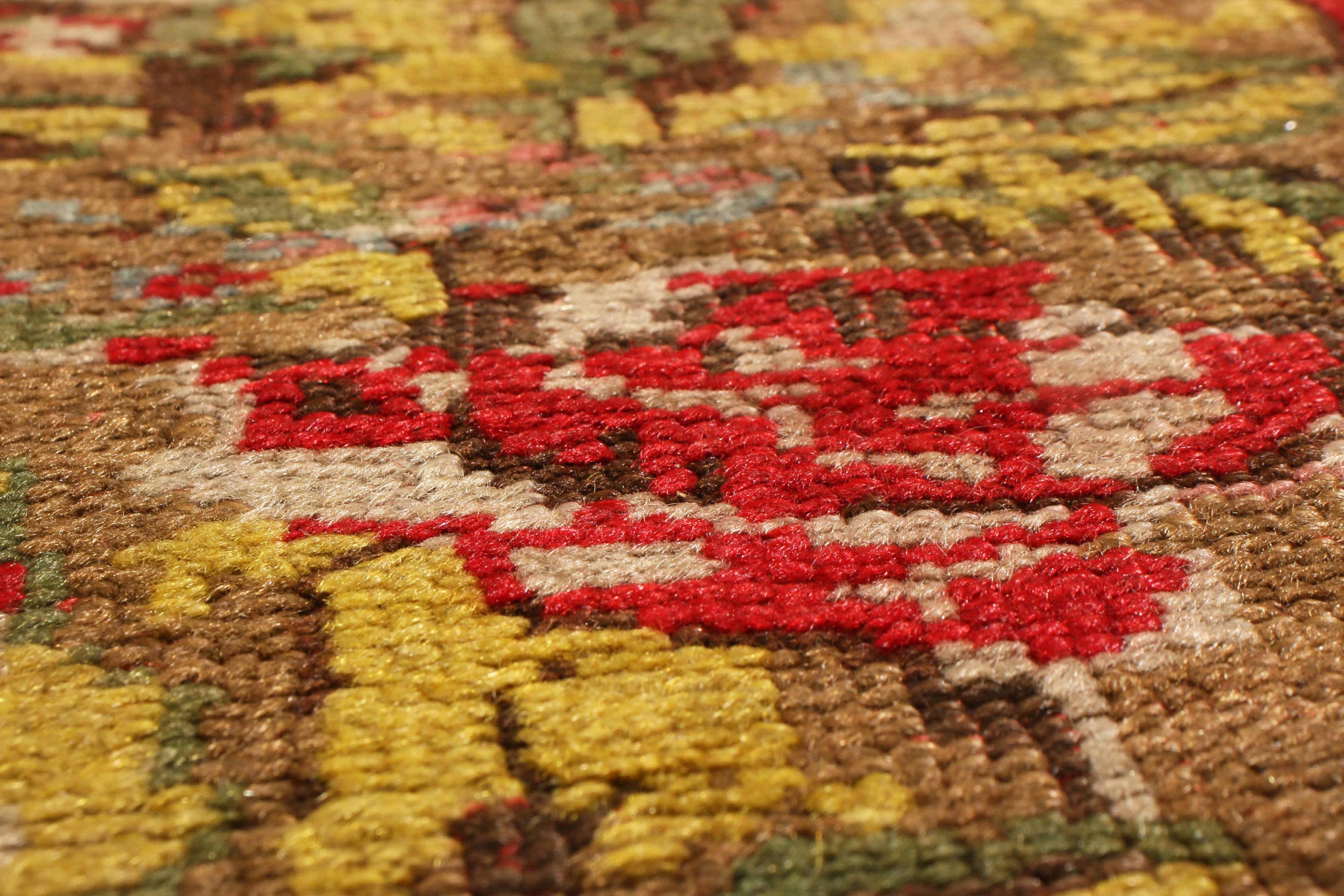 Antique Kirsehir Red and Gold Wool Floral Runner by Rug & Kilim In Good Condition For Sale In Long Island City, NY