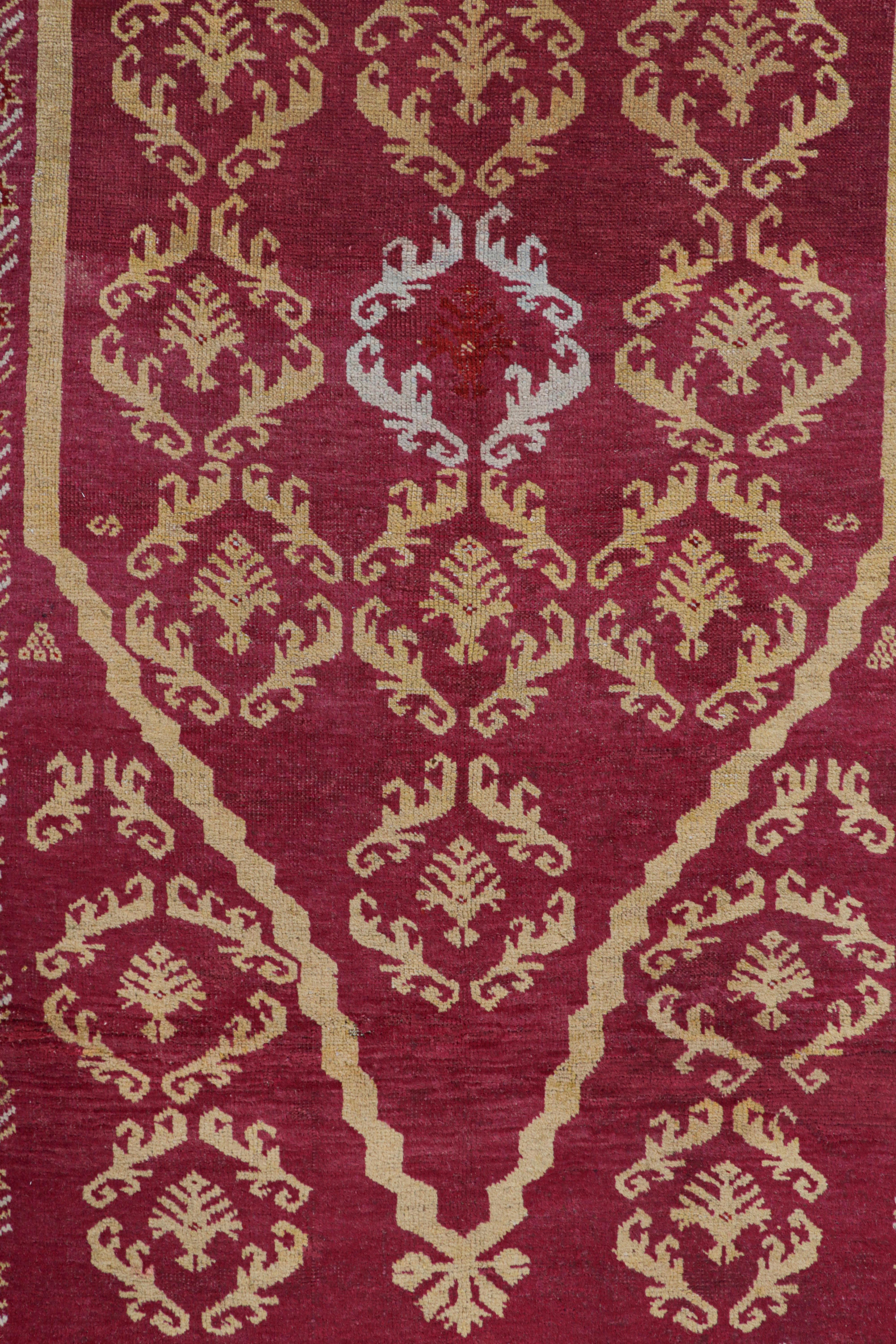 Turkish Antique Kirsehir Rug in Red with Gold Geometric Patterns, from Rug & Kilim For Sale
