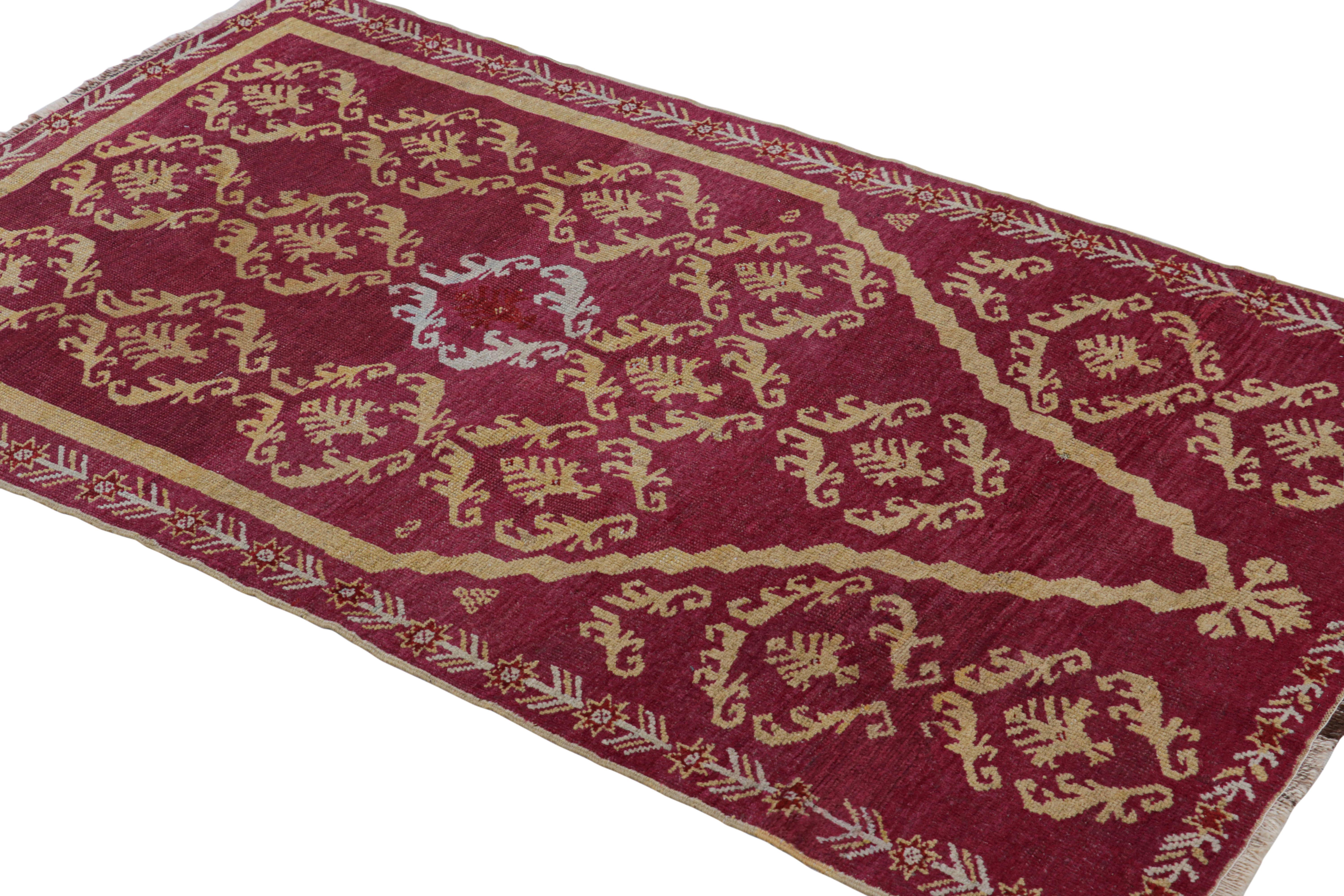 Hand-Knotted Antique Kirsehir Rug in Red with Gold Geometric Patterns, from Rug & Kilim For Sale