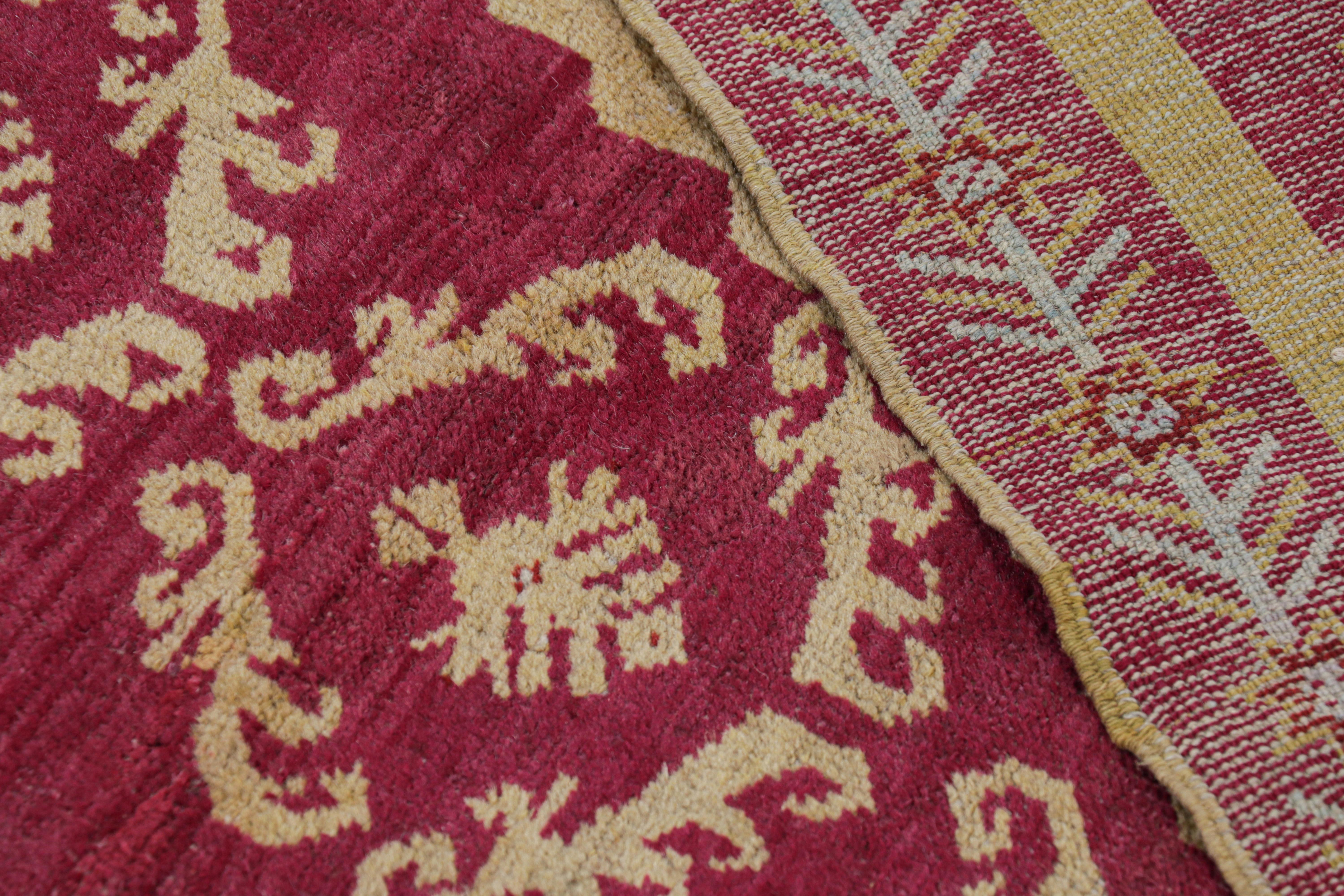 Wool Antique Kirsehir Rug in Red with Gold Geometric Patterns, from Rug & Kilim For Sale