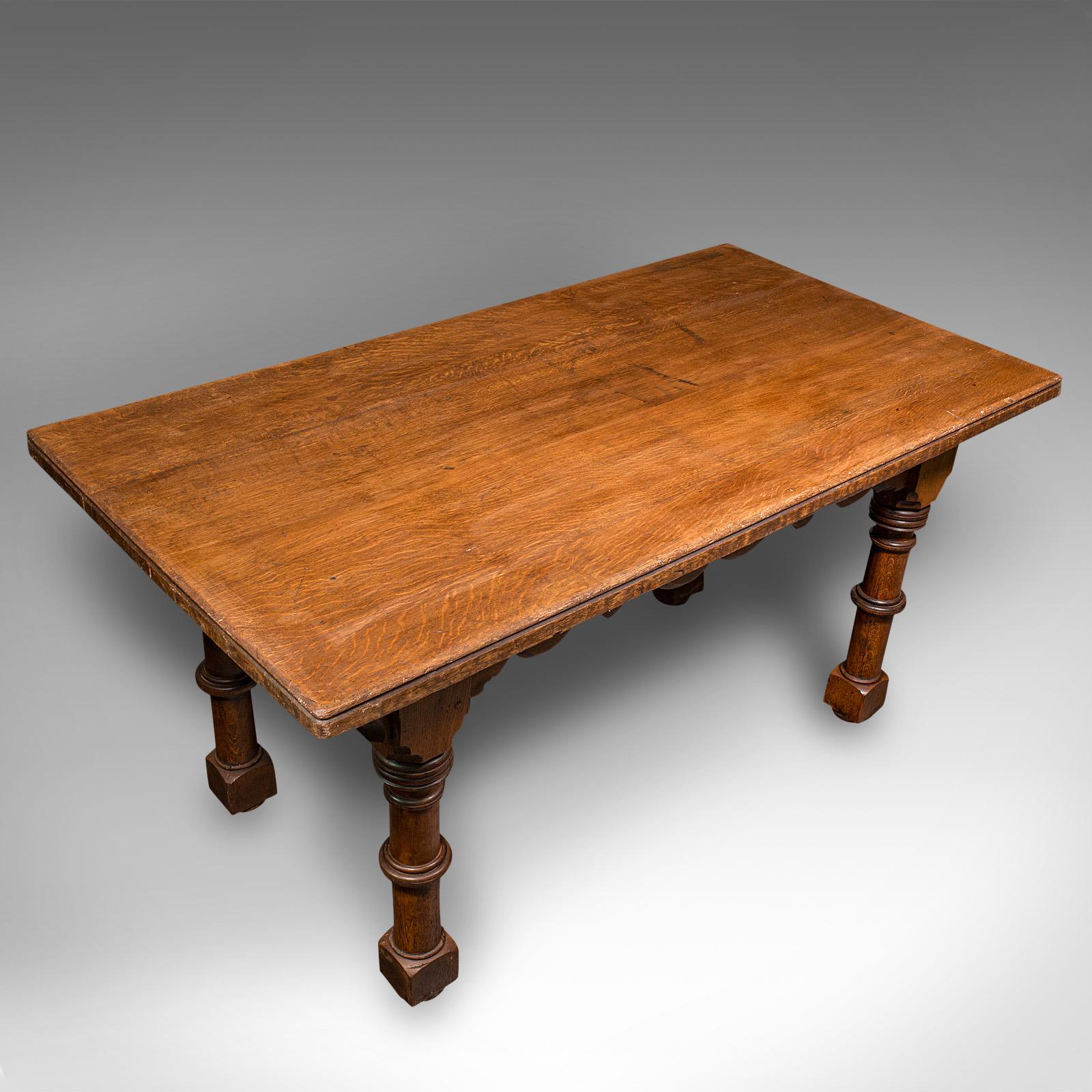 19th Century Antique Kitchen Dining Table, Scottish, Oak, 4-6 Seat, Gothic Revival, Victorian