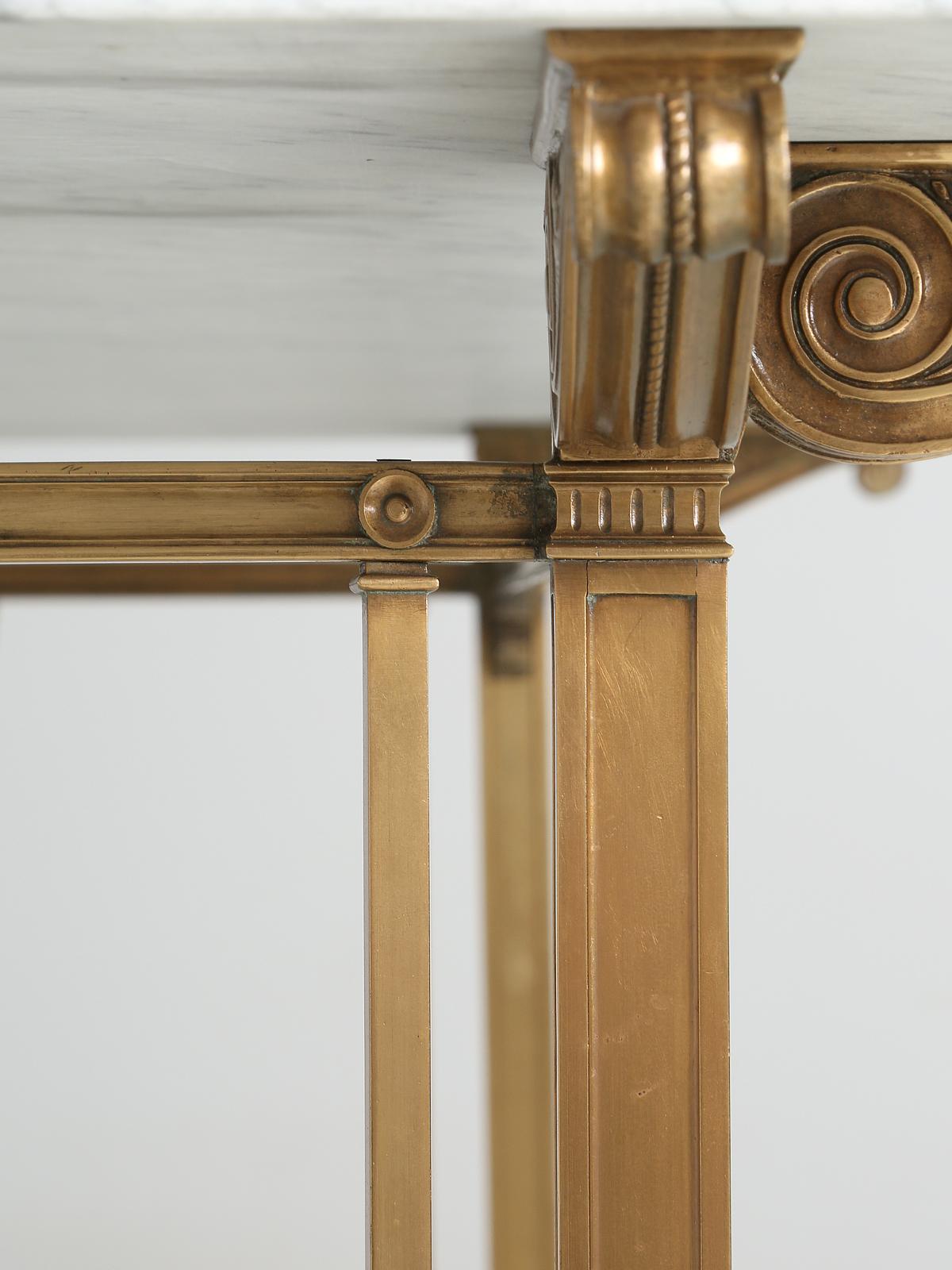 Antique Kitchen Island in Solid Bronze with a New Honed Carrara Marble Top 5