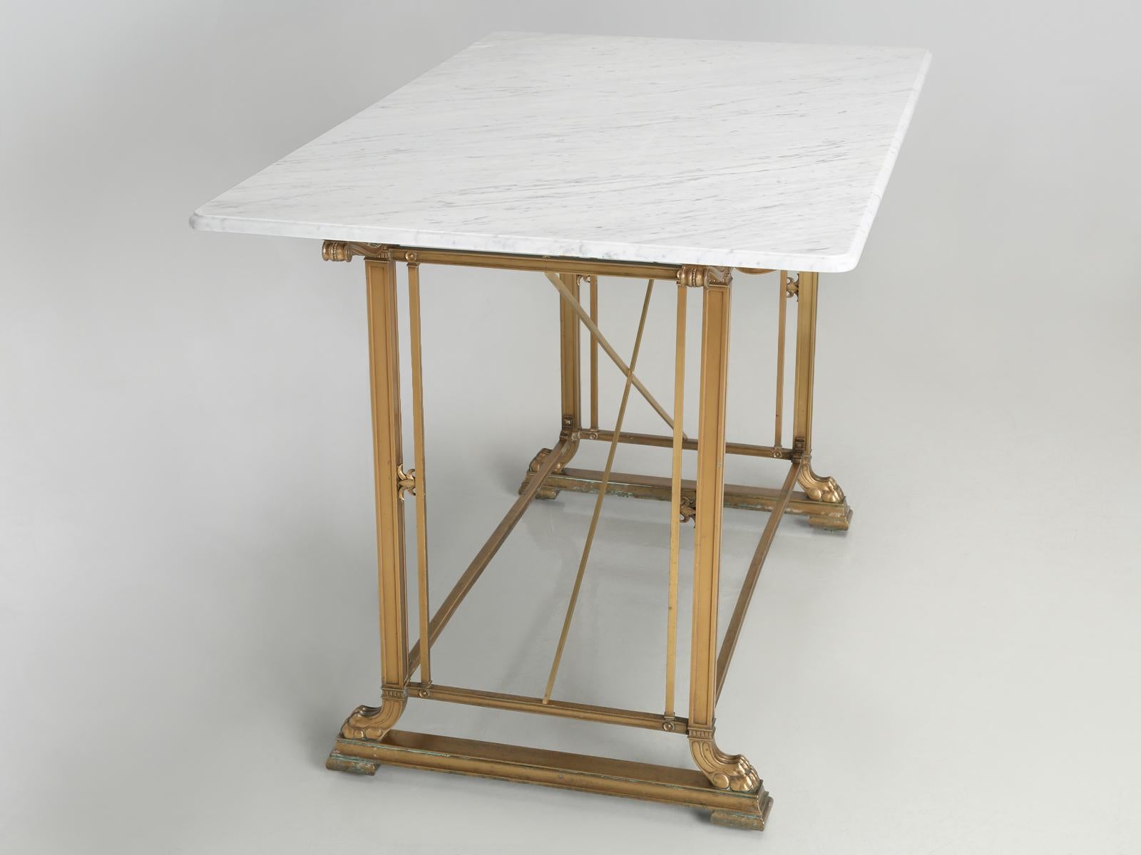 American Antique Kitchen Island in Solid Bronze with a New Honed Carrara Marble Top