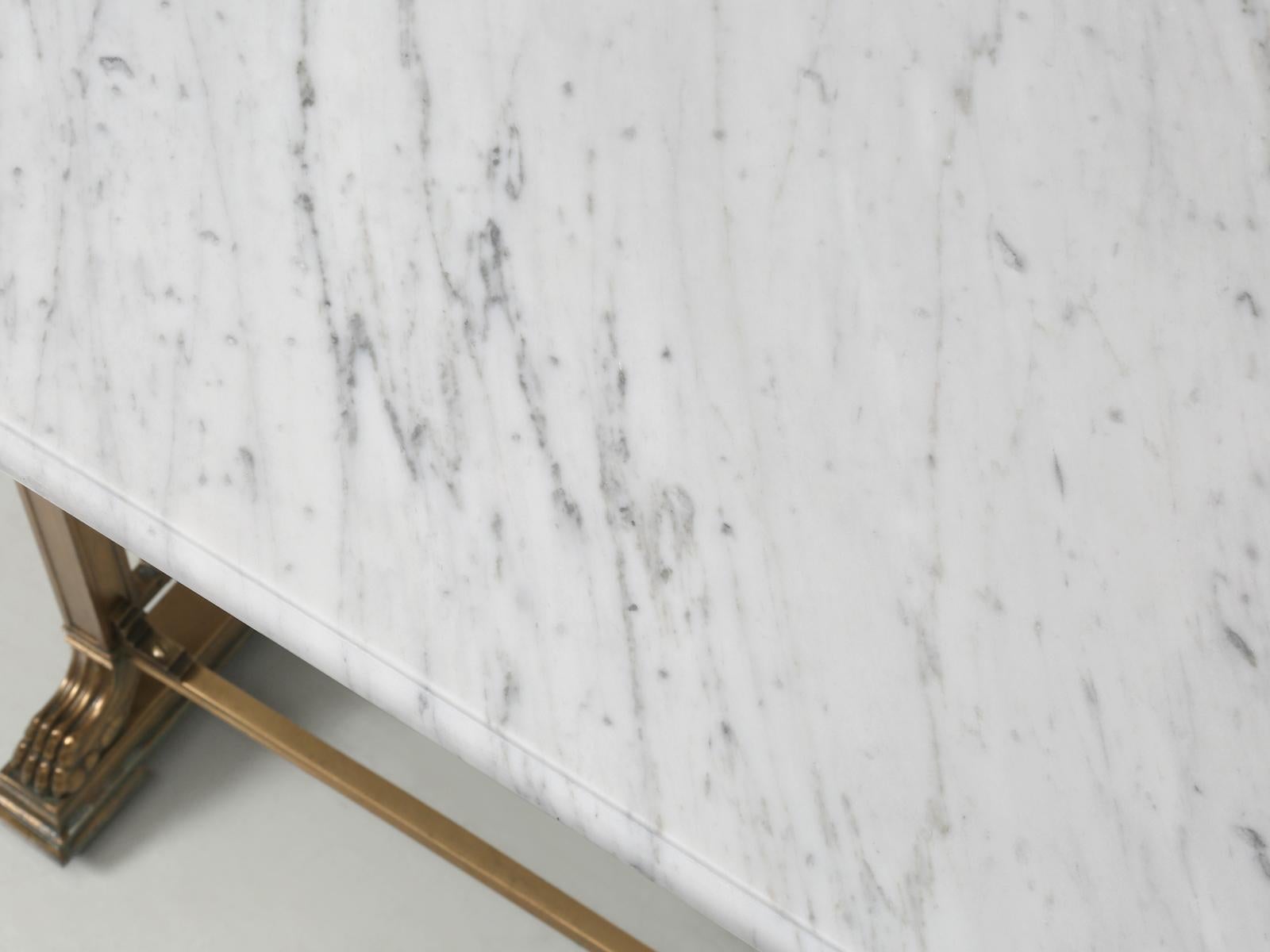 Antique Kitchen Island in Solid Bronze with a New Honed Carrara Marble Top In Good Condition In Chicago, IL