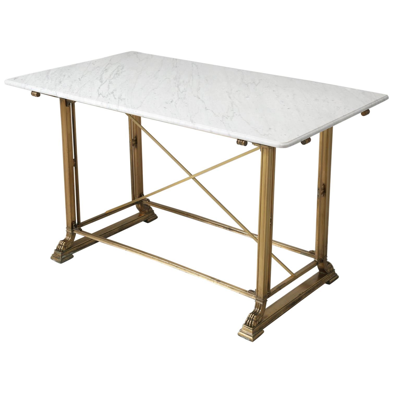 Antique Kitchen Island in Solid Bronze with a New Honed Carrara Marble Top