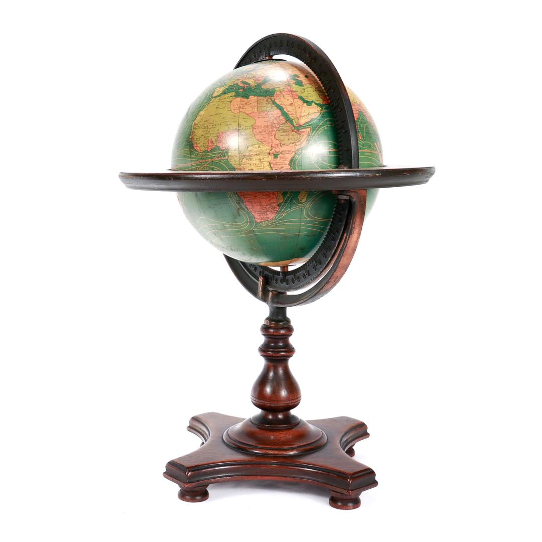 Antique Kittinger 8-inch Terrestrial World Globe on a Mahogany Wooden Stand For Sale 1