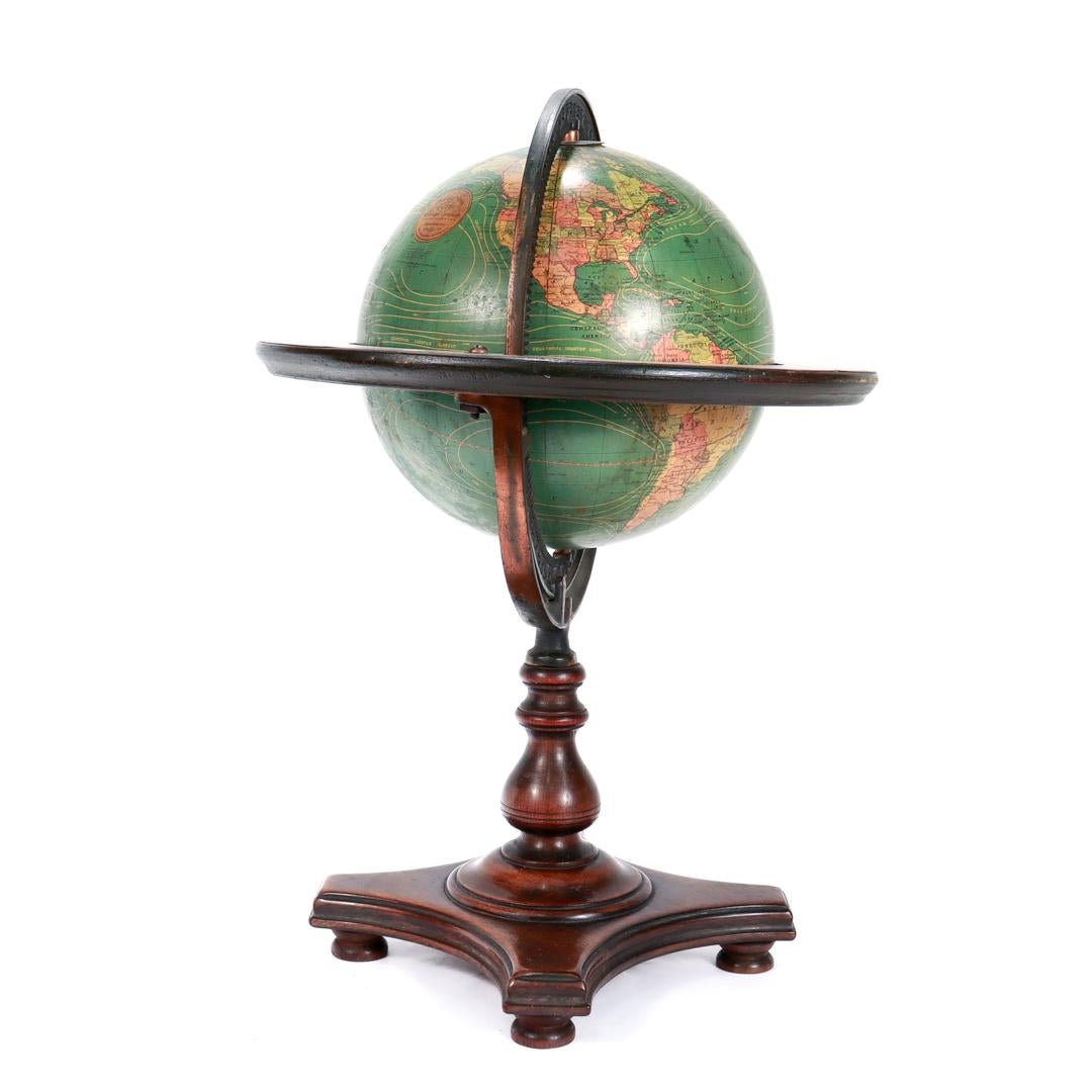 Antique Kittinger 8-inch Terrestrial World Globe on a Mahogany Wooden Stand For Sale 3