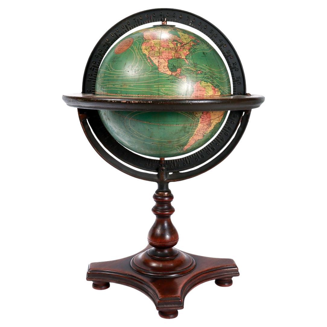 Antique Kittinger 8-inch Terrestrial World Globe on a Mahogany Wooden Stand