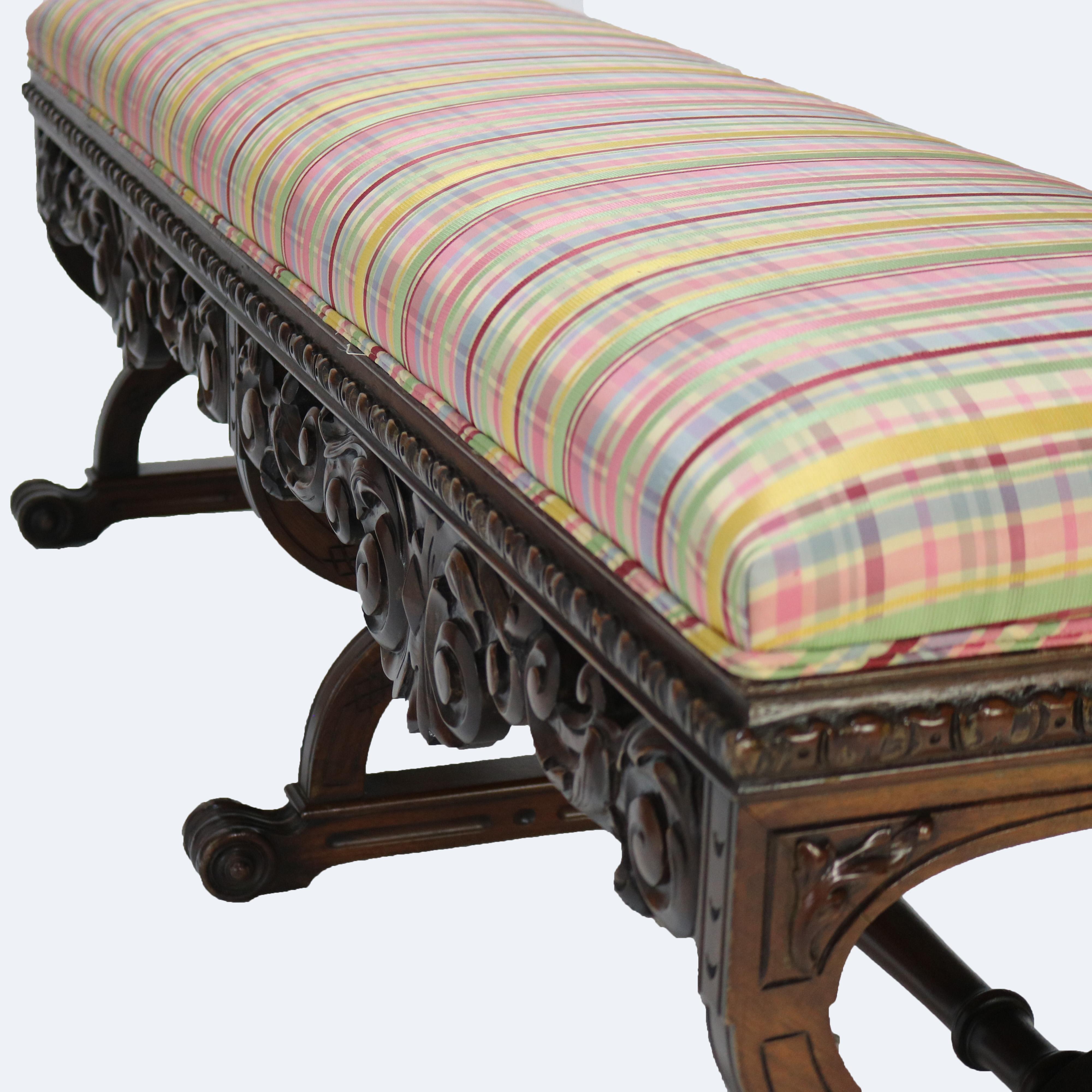 Antique Kittinger Carved Mahogany Trestle Long Bench C1930 6