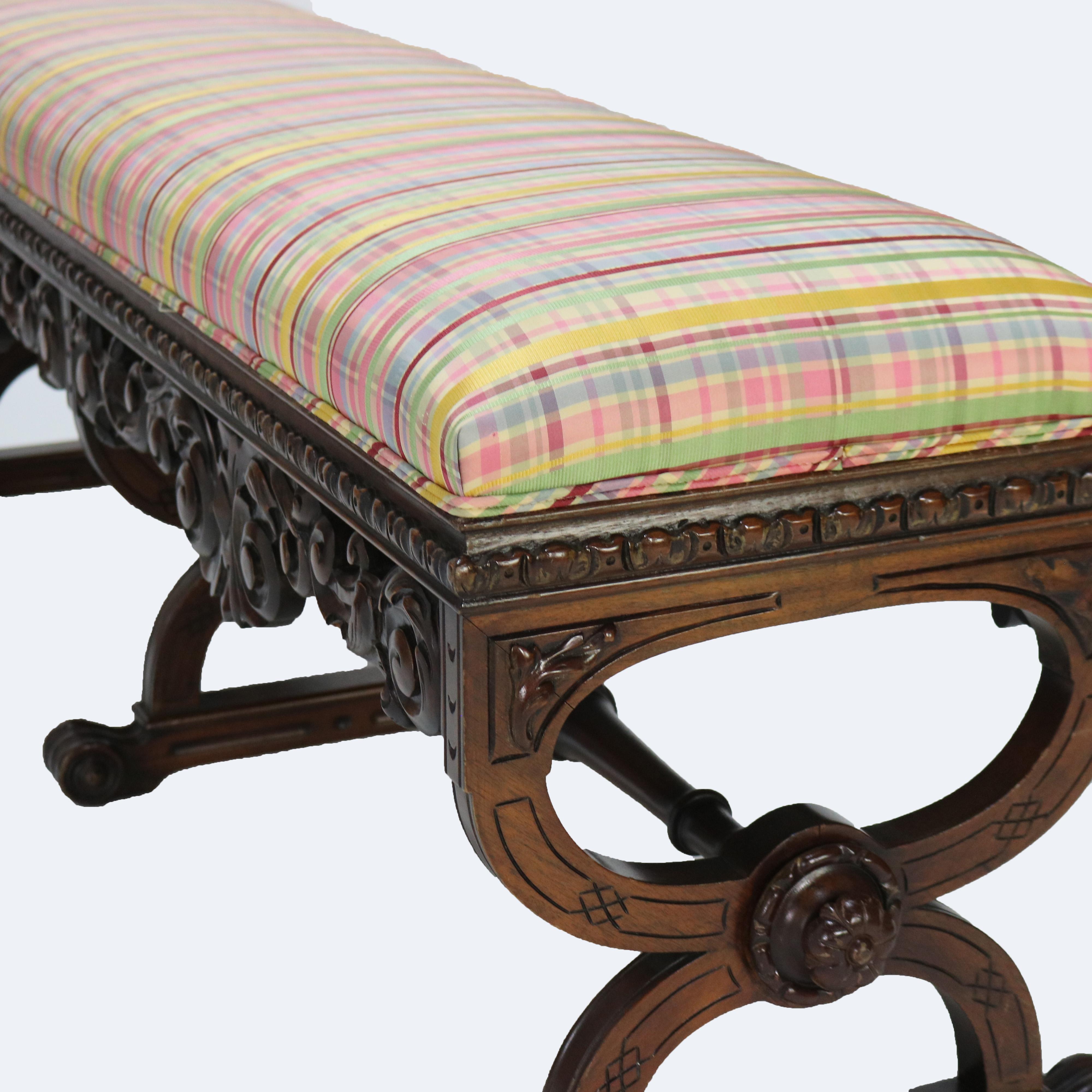 Antique Kittinger Carved Mahogany Trestle Long Bench C1930 7