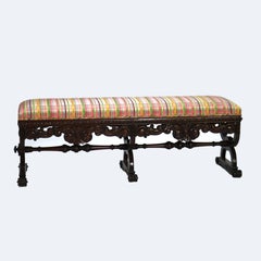 Antike lange Kittinger geschnitzte Mahagoni- Trestle-Bank aus Mahagoni, um 1930