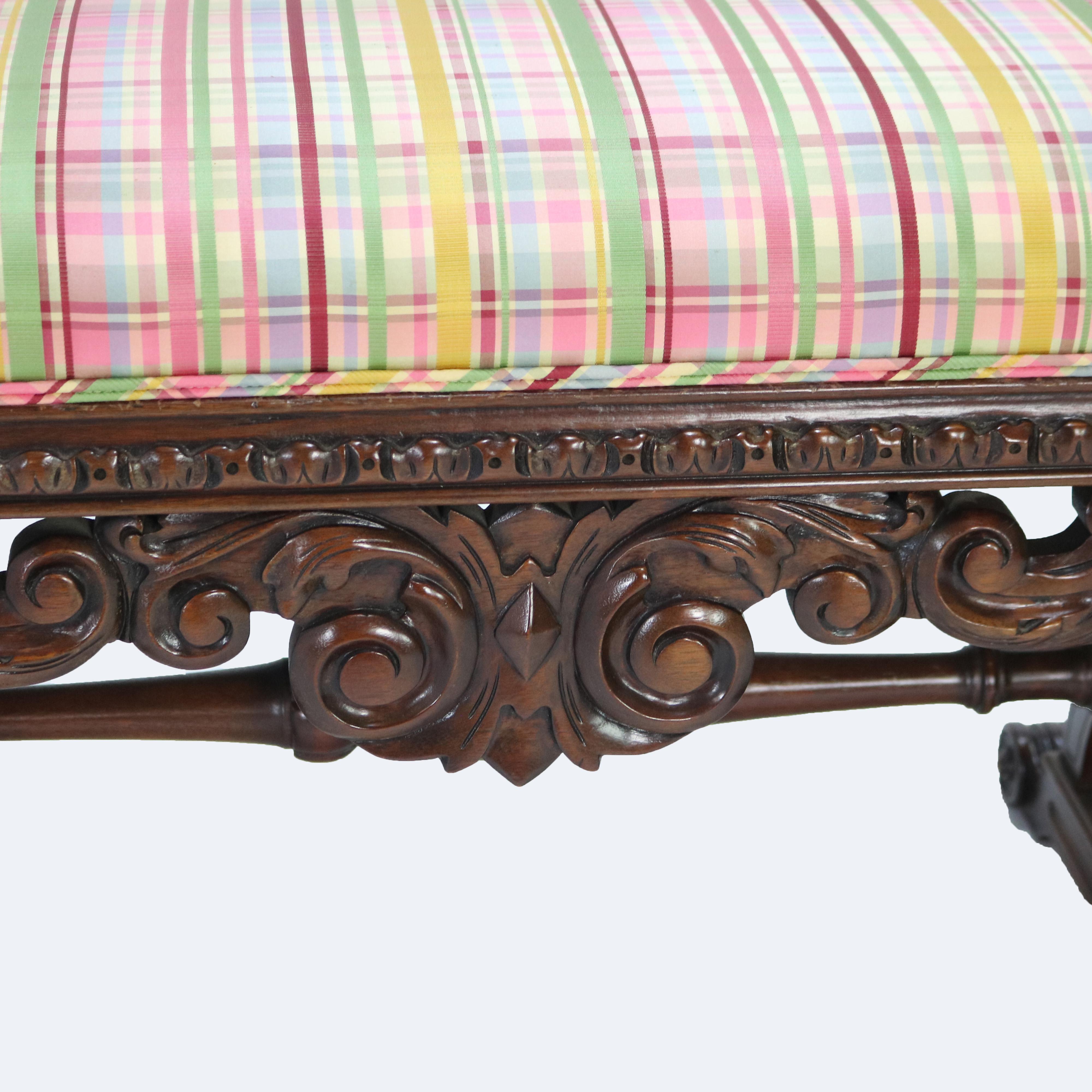 Antique Kittinger Carved Mahogany Trestle Long Bench C1930 2