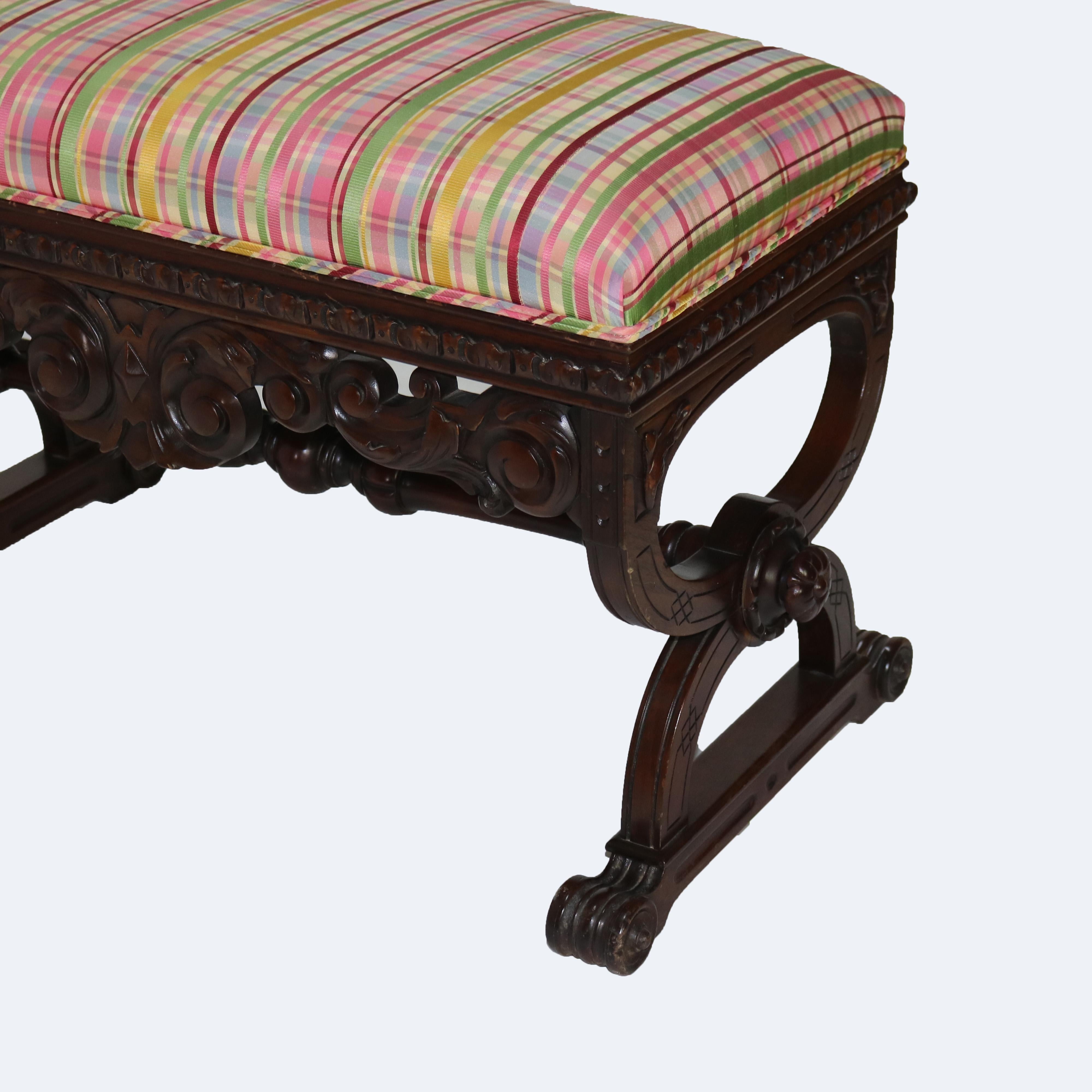 Antique Kittinger Carved Mahogany Trestle Long Bench C1930 4