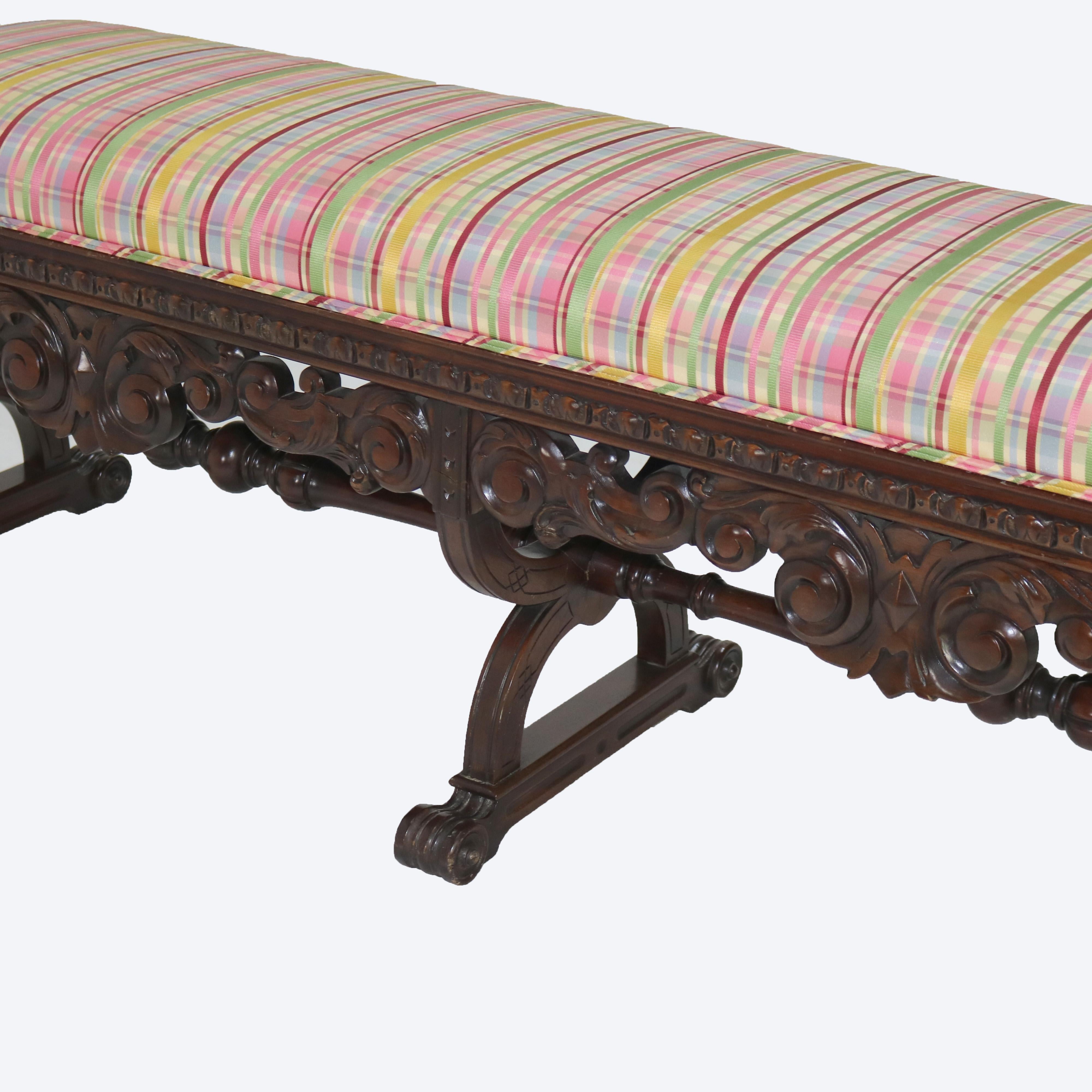Antique Kittinger Carved Mahogany Trestle Long Bench C1930 5