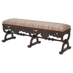 Antique Kittinger Carved Mahogany Trestle Long Bench C1930