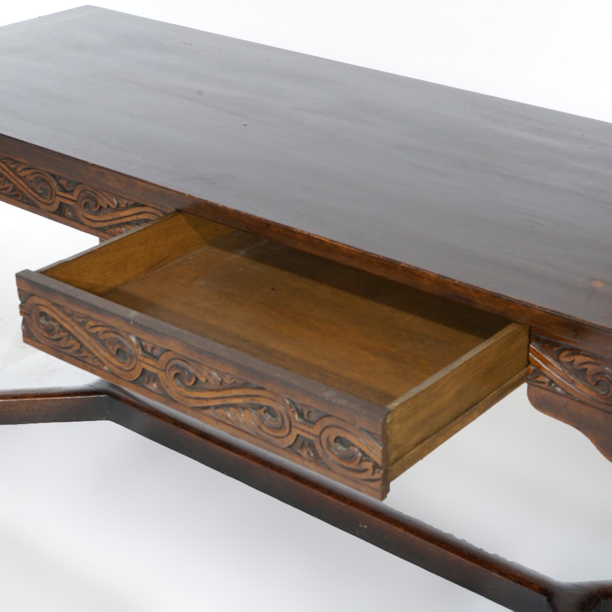 Antique Kittinger Carved Oak Long Sofa Table Circa 1910 5