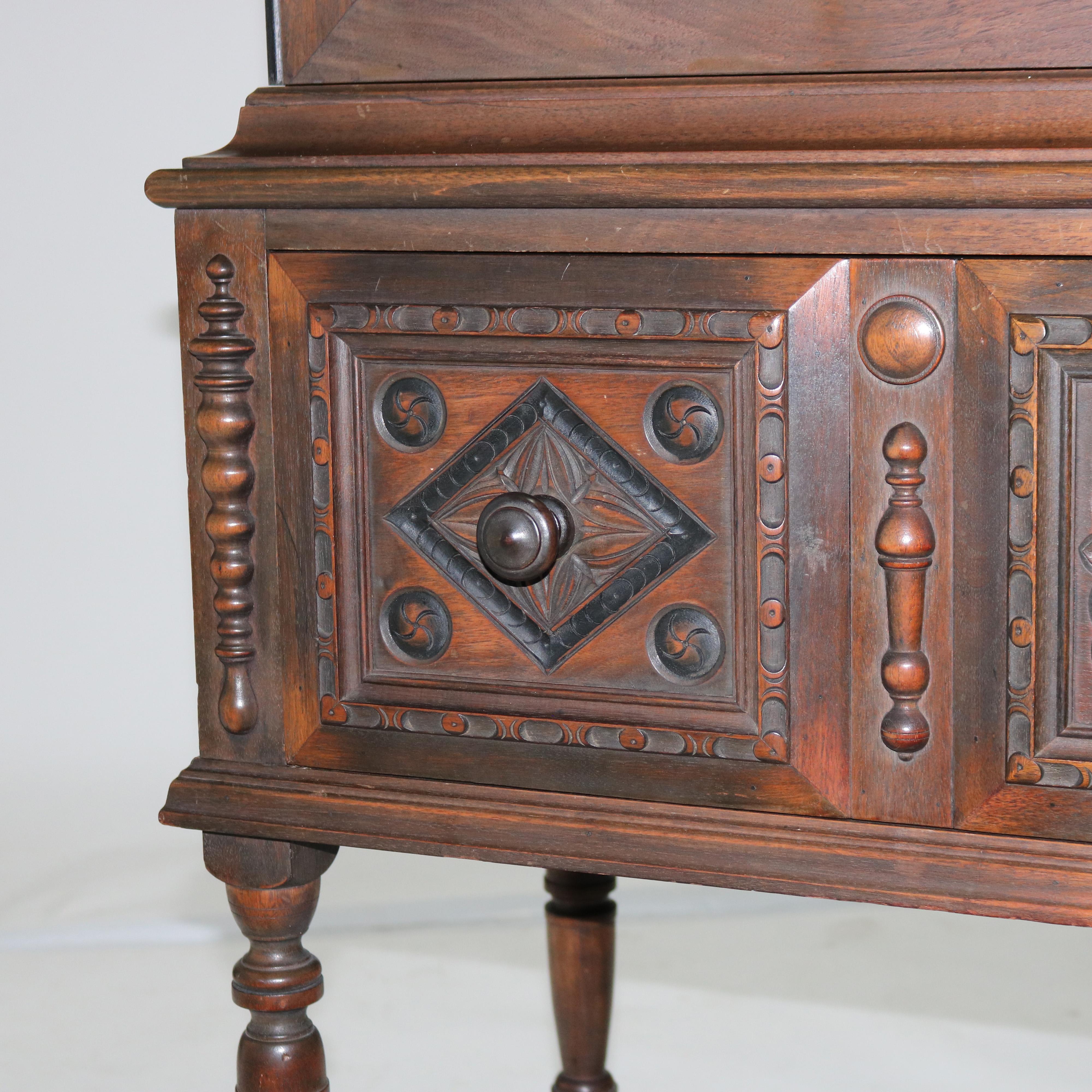 Antique Kittinger Carved Walnut Blind Front Credenza with Ebonized Highlights 6