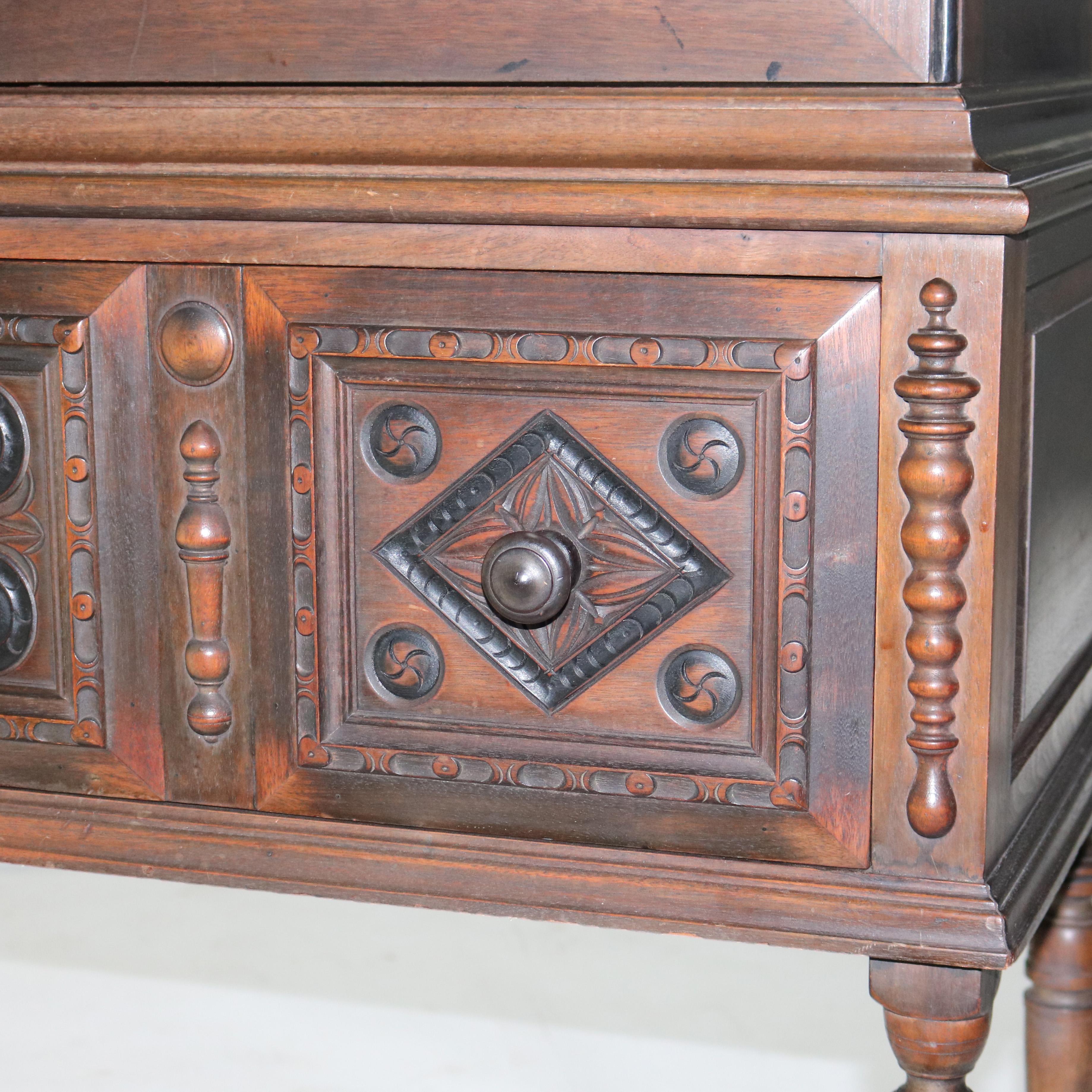 Antique Kittinger Carved Walnut Blind Front Credenza with Ebonized Highlights 7