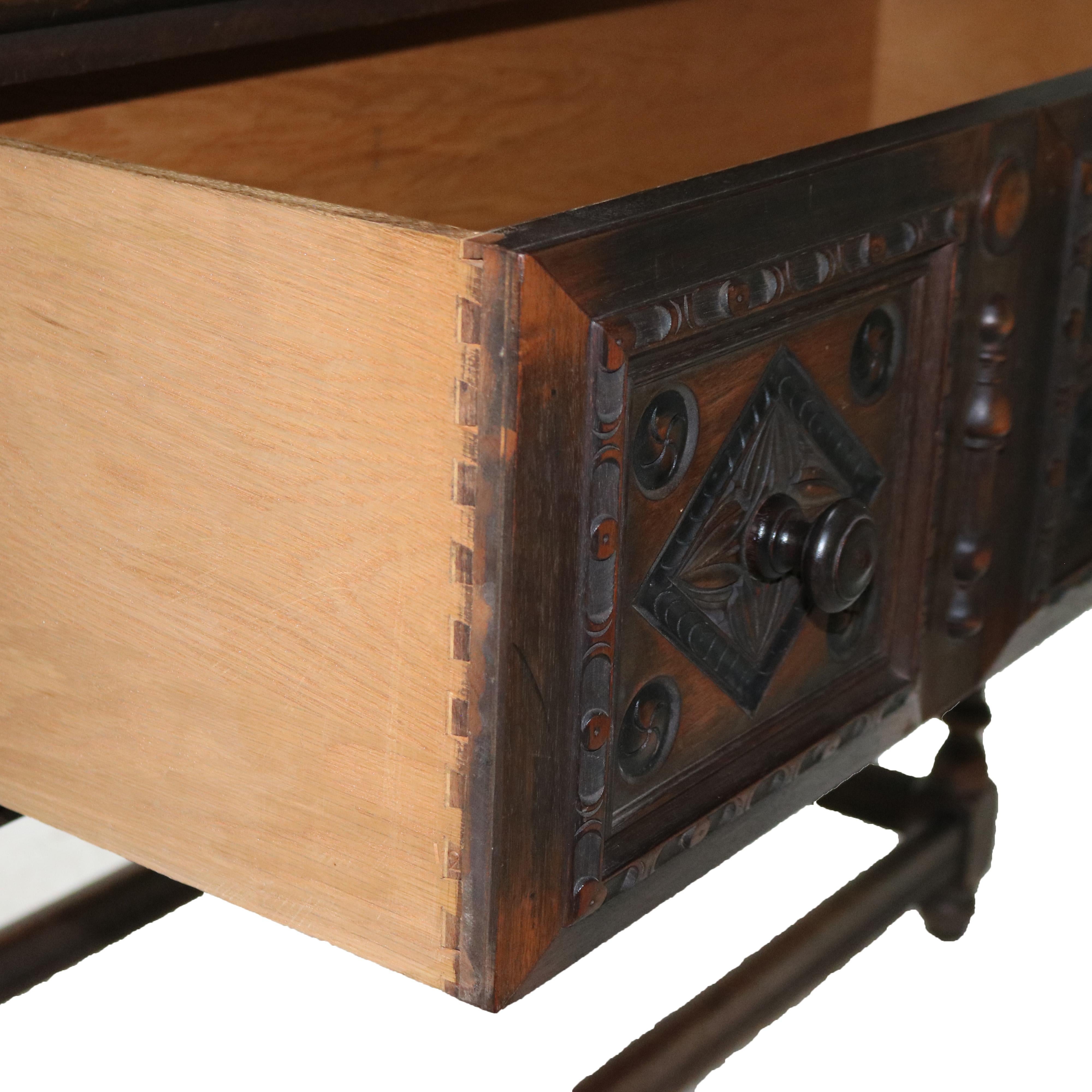 Antique Kittinger Carved Walnut Blind Front Credenza with Ebonized Highlights 10