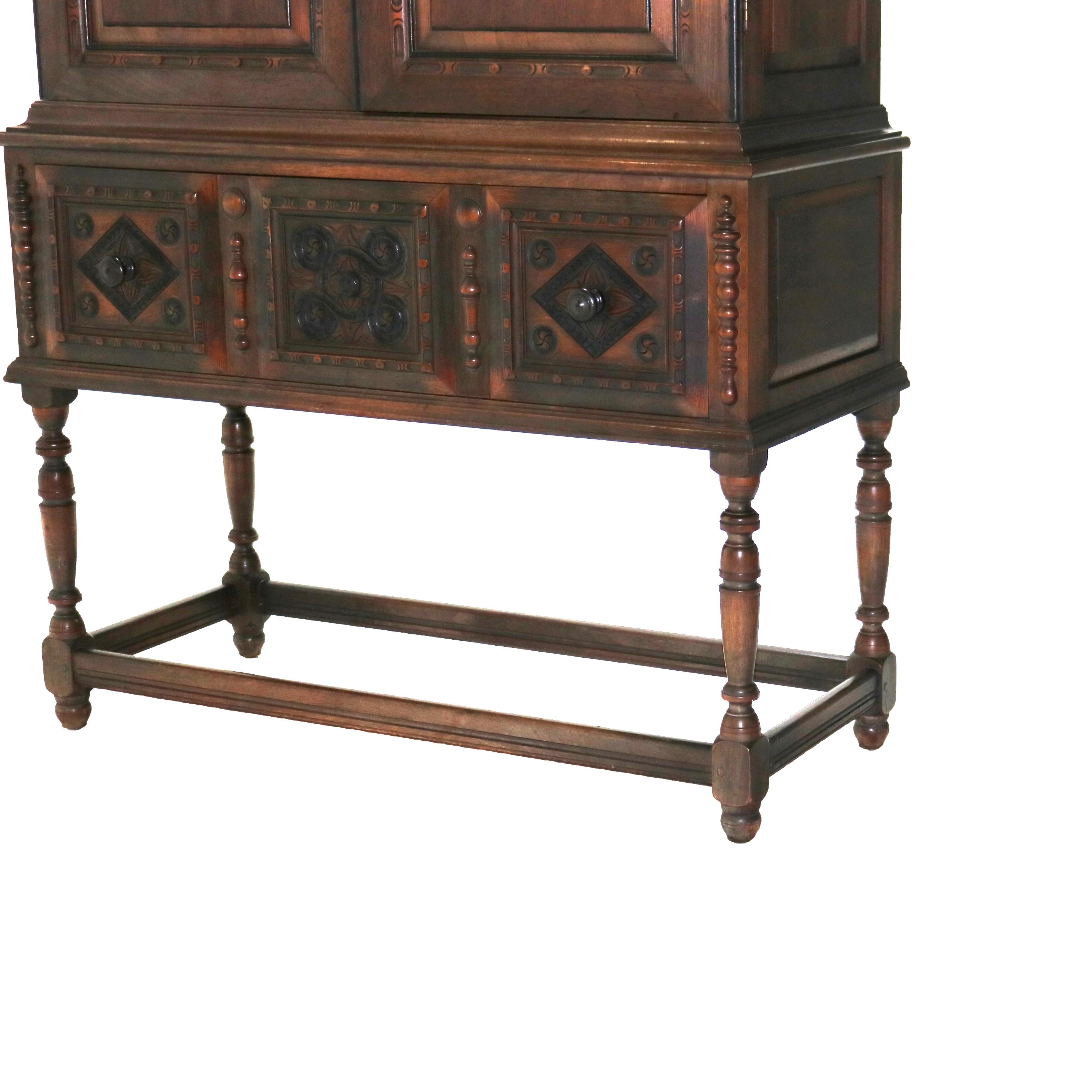 Antique Kittinger Carved Walnut Blind Front Credenza with Ebonized Highlights 5