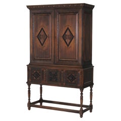 Antique Kittinger Carved Walnut Blind Front Credenza with Ebonized Highlights