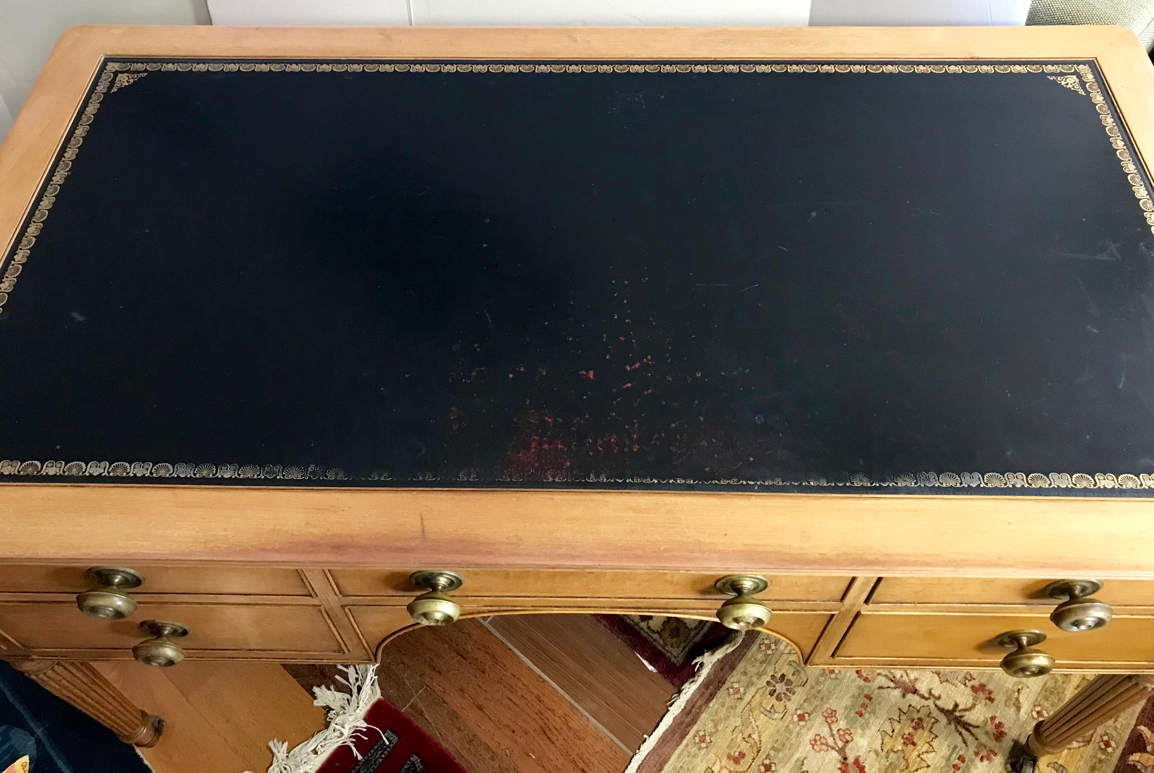 American Antique Kittinger Fruitwood and Leather Top Writing Desk Writing Table