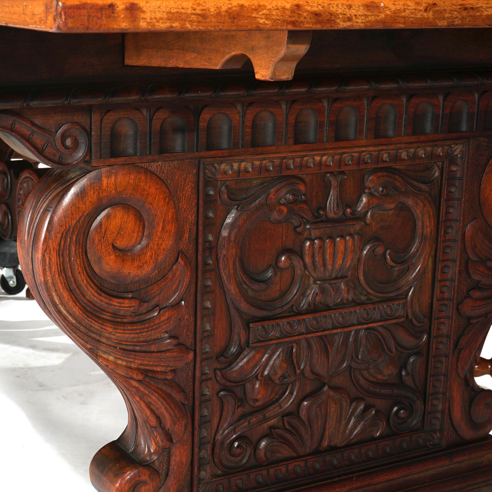 Antique Kittinger Jacobean Carved Oak Draw-Top Banquet Table & 12 Chairs C1920 2