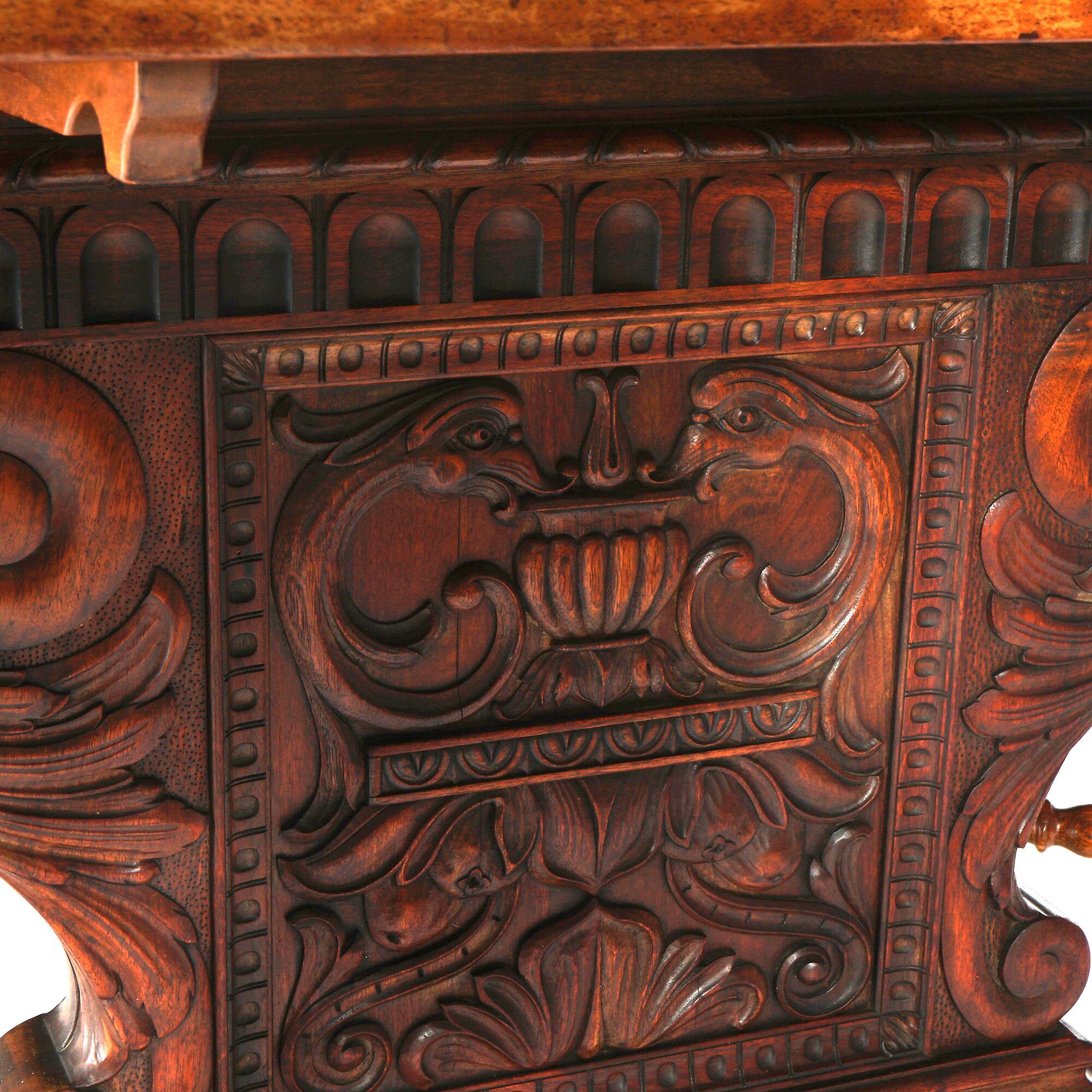 Antique Kittinger Jacobean Carved Oak Draw-Top Banquet Table & 12 Chairs C1920 3