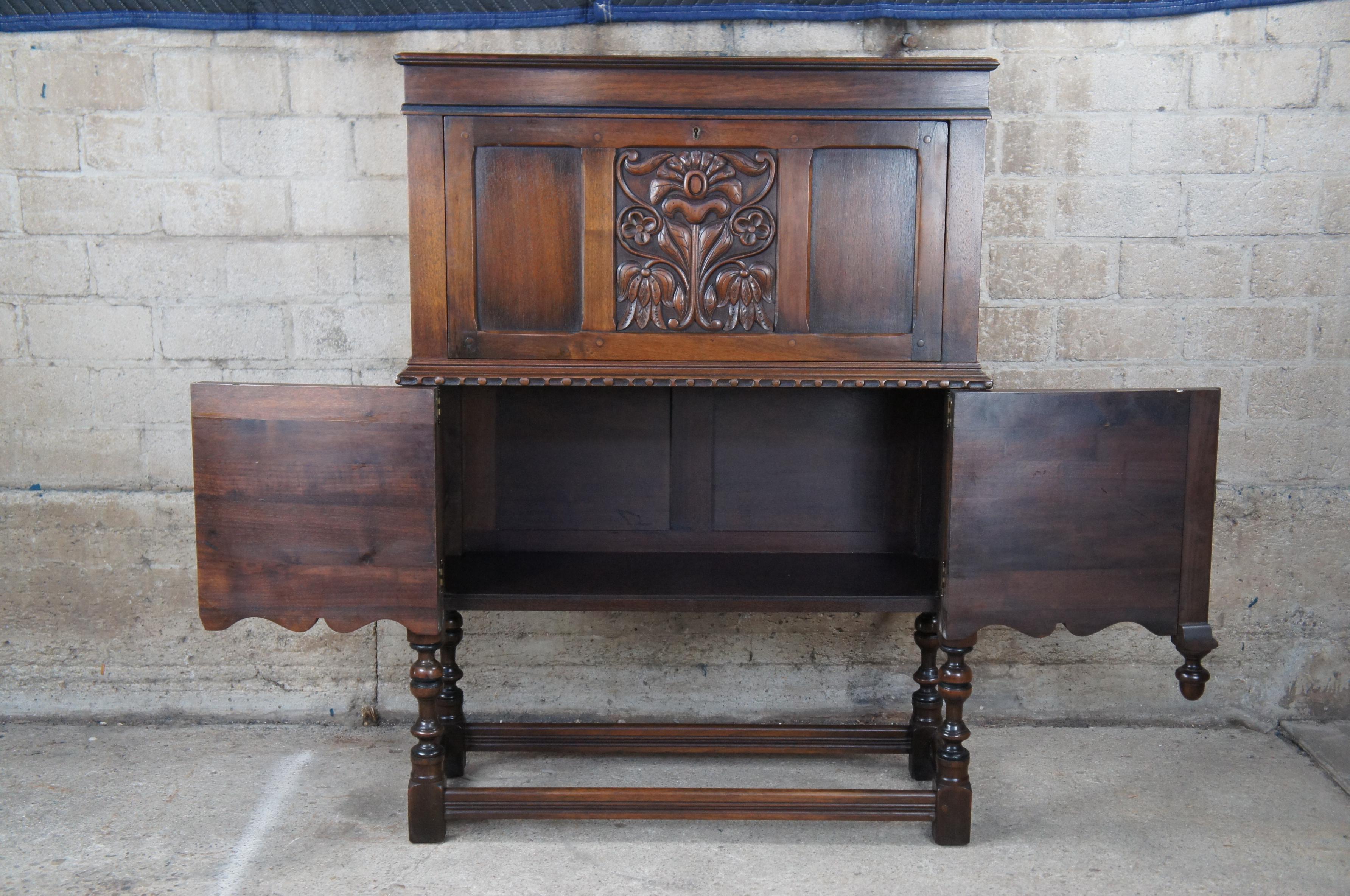 Antique Kittinger Jacobean Spanish Revival American Walnut Carved Secretary Desk For Sale 1