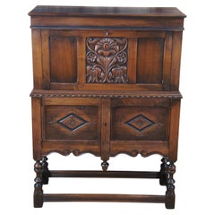 Antique Kittinger Jacobean Spanish Revival American Walnut Carved Secretary Desk