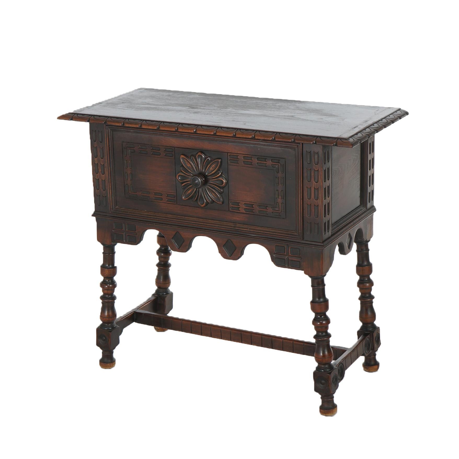 Antique Kittinger Jacobean Style Carved Walnut Server with Deep Drawer C1930 In Good Condition In Big Flats, NY