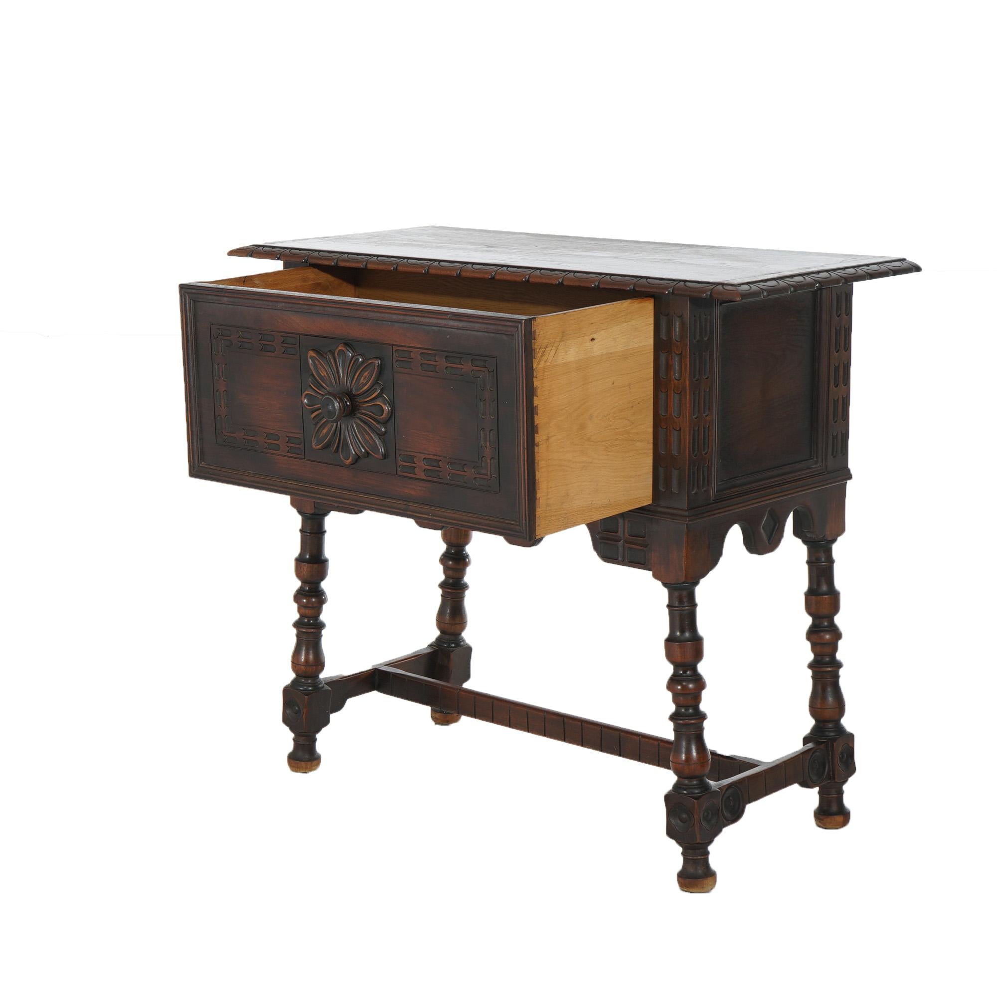 Antique Kittinger Jacobean Style Carved Walnut Server with Deep Drawer C1930 4