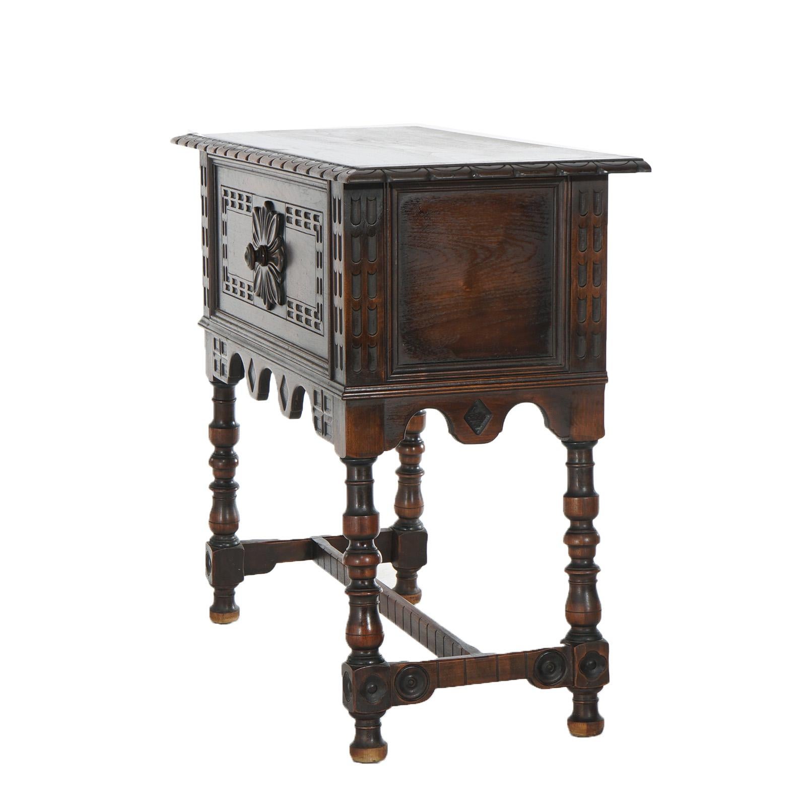 Antique Kittinger Jacobean Style Carved Walnut Server with Deep Drawer C1930 5