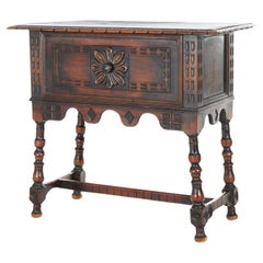 Antique Kittinger Jacobean Style Carved Walnut Server with Deep Drawer C1930