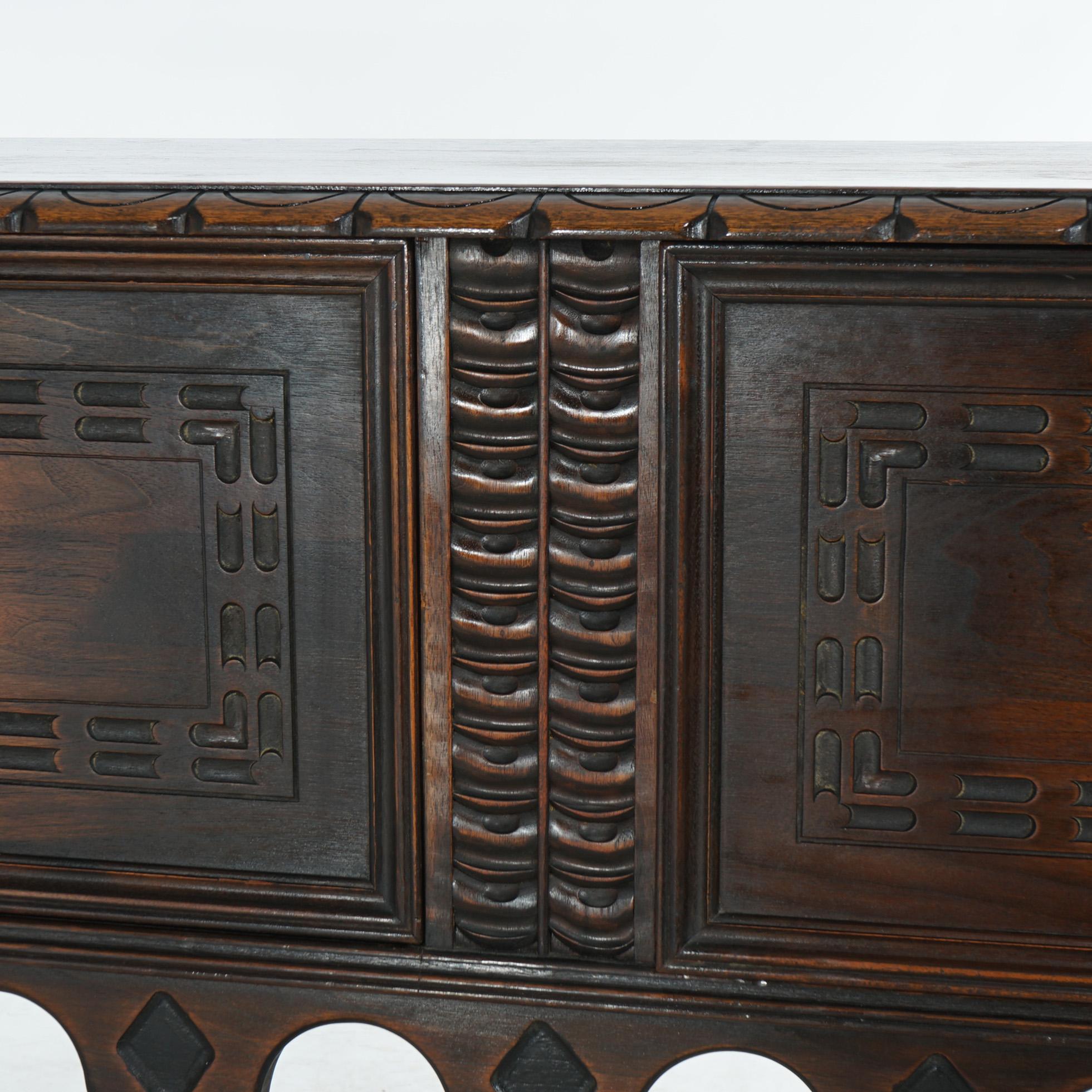Antique Kittinger Jacobean Style Carved Walnut & Wrought Iron Sideboard C1930 6