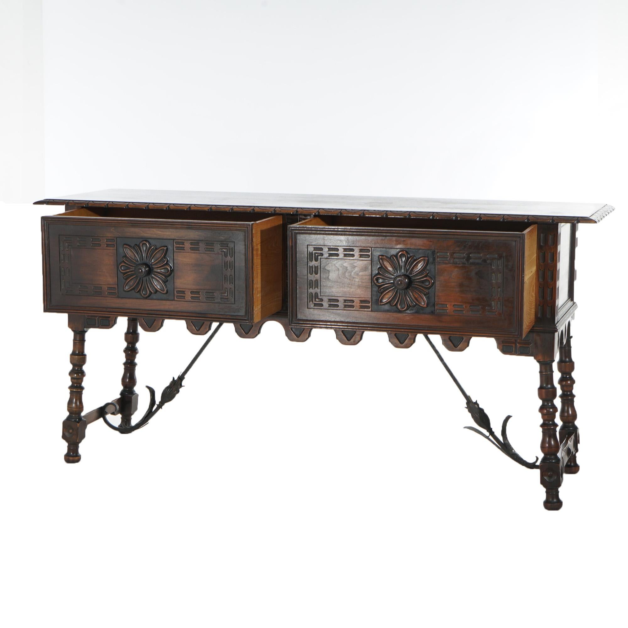 Antique Kittinger Jacobean Style Carved Walnut & Wrought Iron Sideboard C1930 9