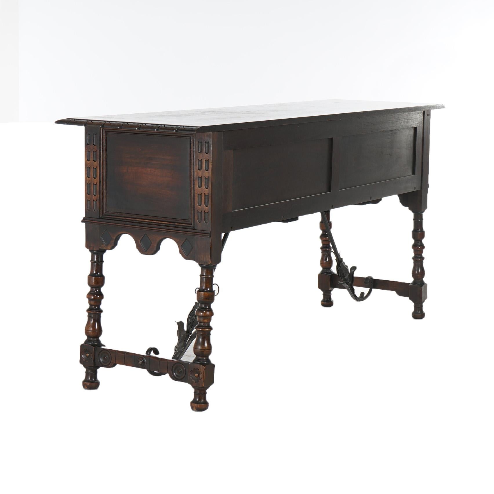 Antique Kittinger Jacobean Style Carved Walnut & Wrought Iron Sideboard C1930 11