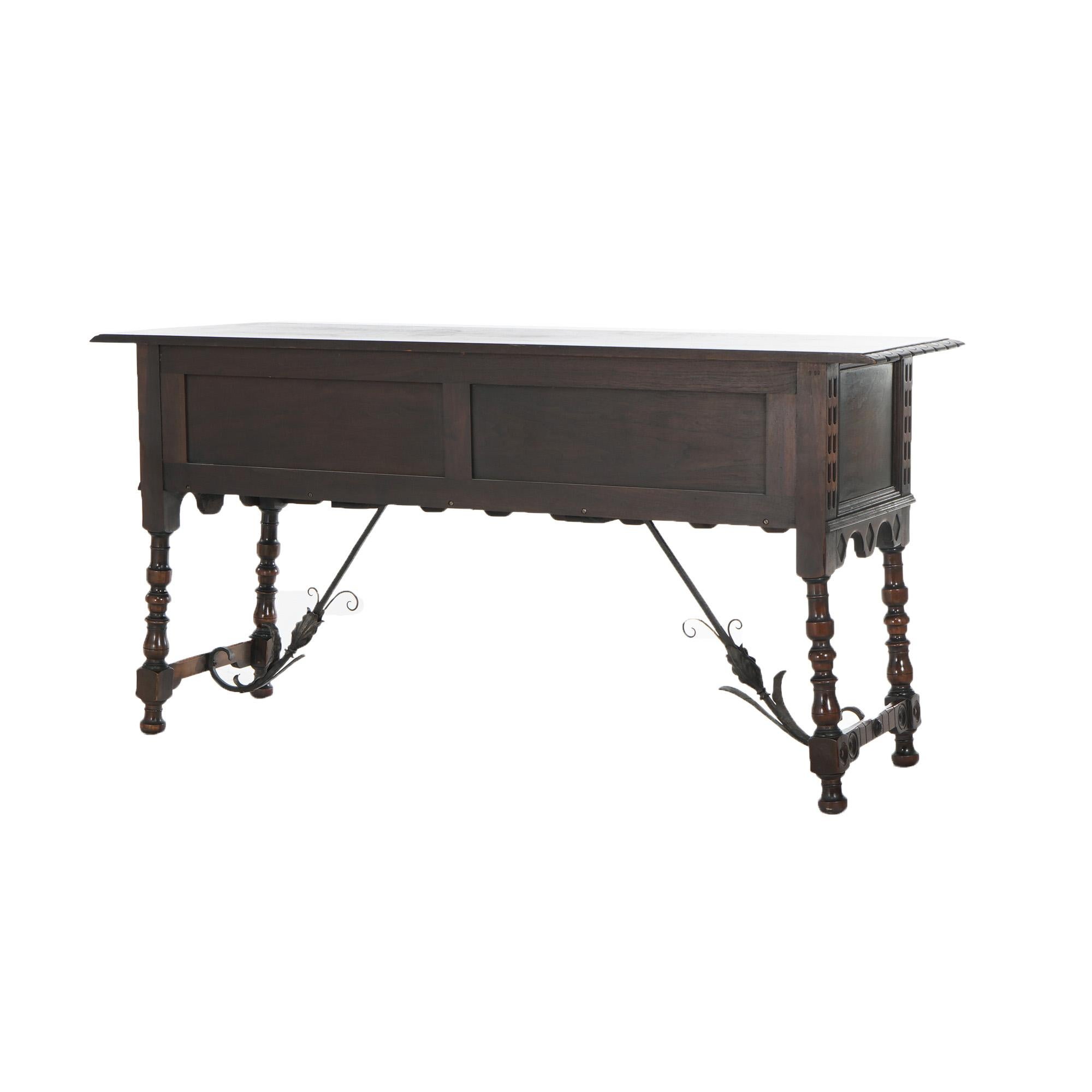 Antique Kittinger Jacobean Style Carved Walnut & Wrought Iron Sideboard C1930 12