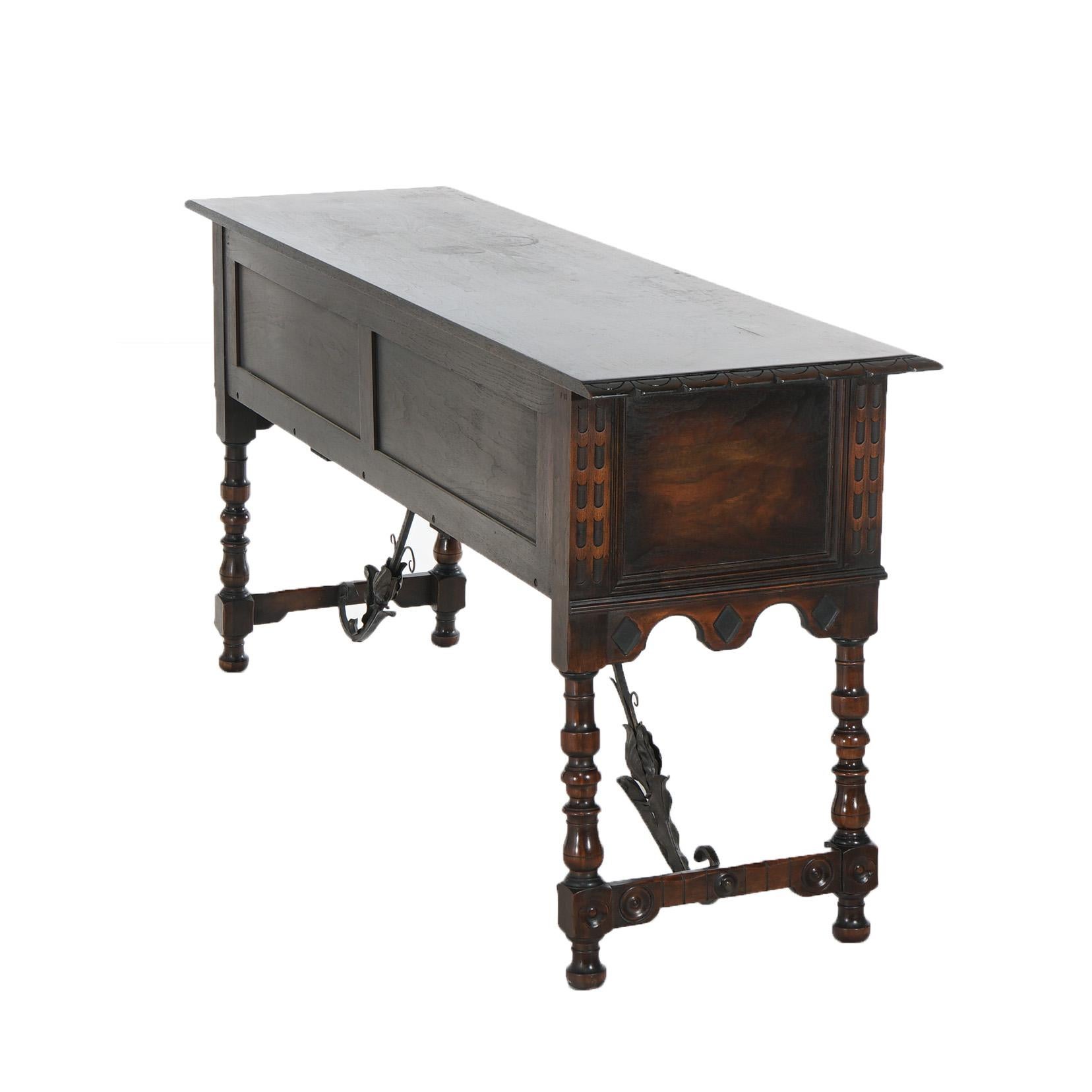 Antique Kittinger Jacobean Style Carved Walnut & Wrought Iron Sideboard C1930 13