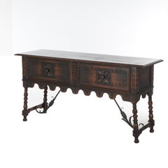 Antique Kittinger Jacobean Style Carved Walnut & Wrought Iron Sideboard C1930