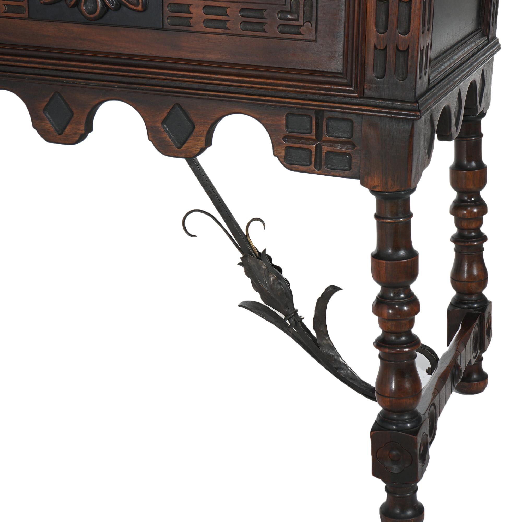 Antique Kittinger Jacobean Style Carved Walnut & Wrought Iron Sideboard C1930 2