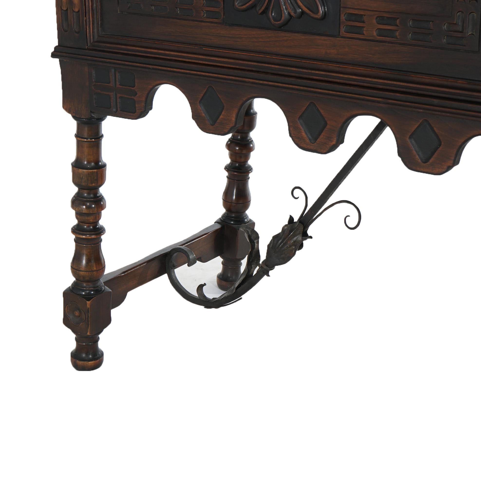 Antique Kittinger Jacobean Style Carved Walnut & Wrought Iron Sideboard C1930 3