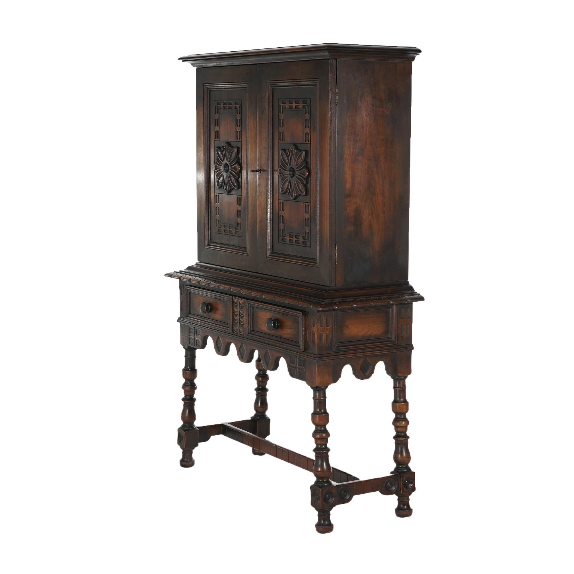 Antique Kittinger Jacobean Style Floral Carved Walnut Credenza C1930 6