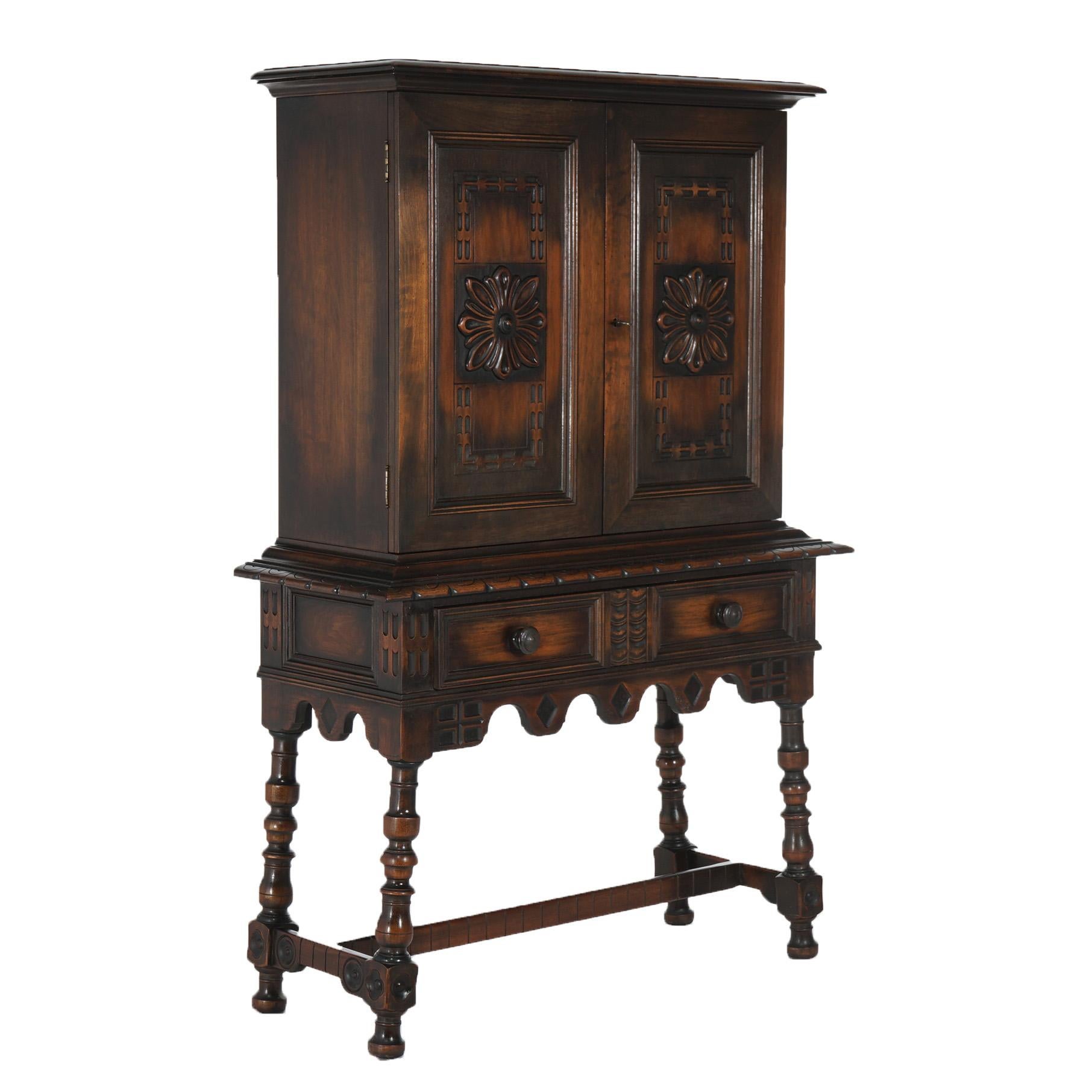 Antique Kittinger Jacobean Style Floral Carved Walnut Credenza C1930 10