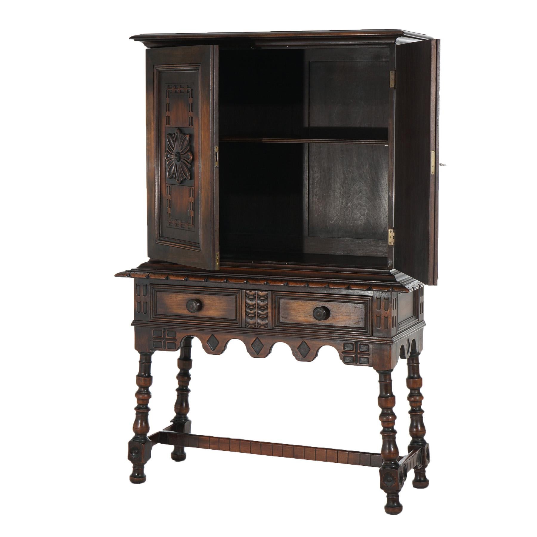 Antique Kittinger Jacobean Style Floral Carved Walnut Credenza C1930 3