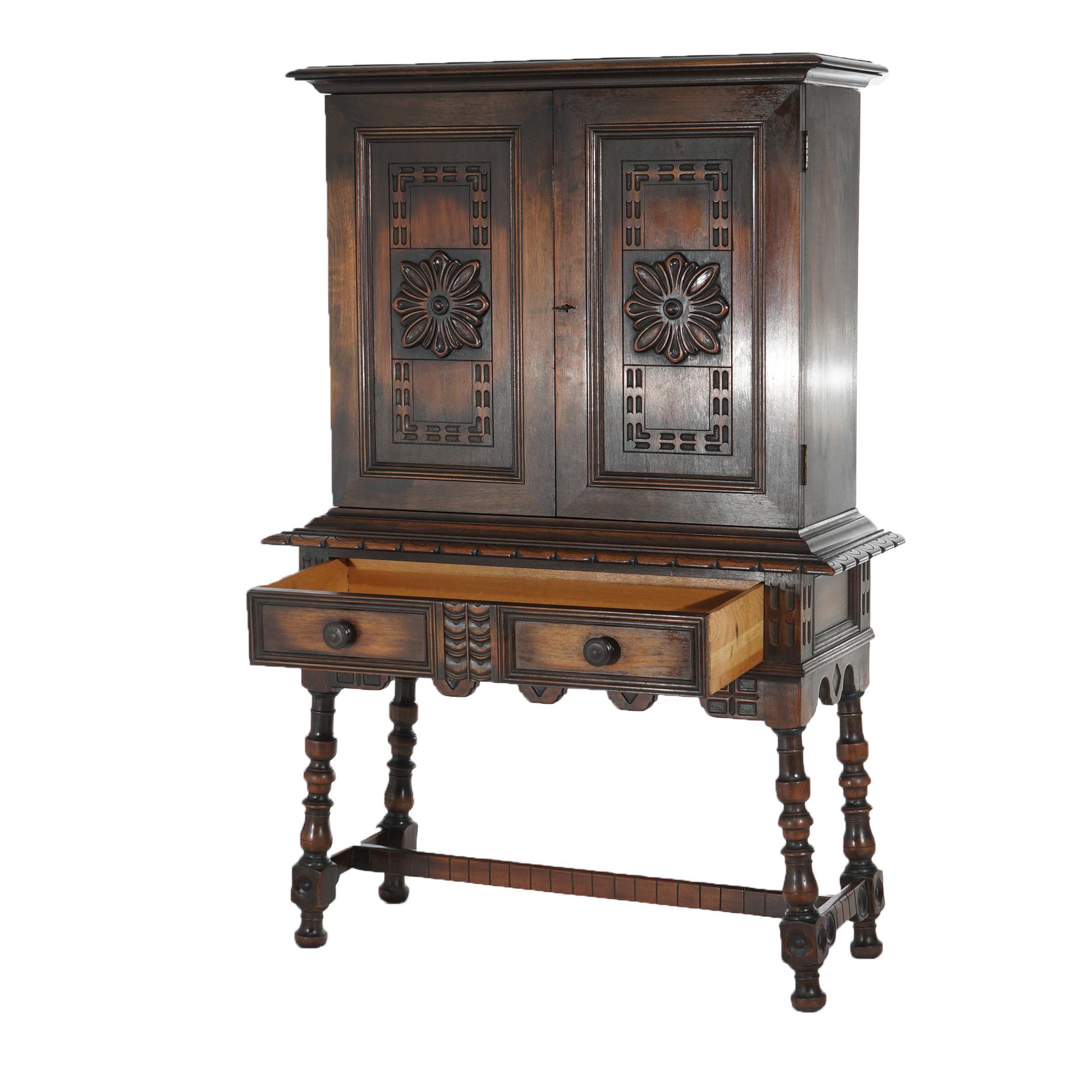 Antique Kittinger Jacobean Style Floral Carved Walnut Credenza C1930 4