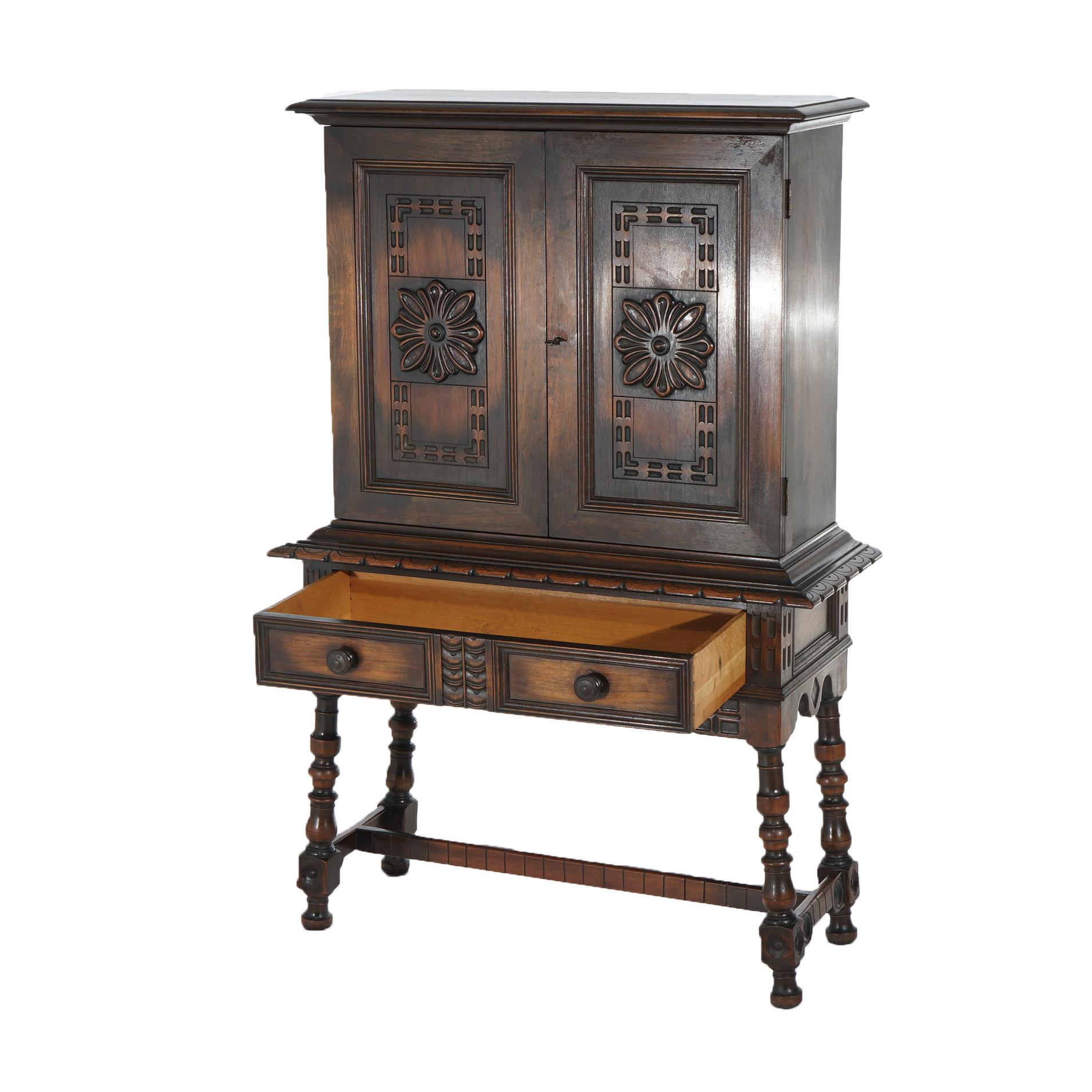 Antique Kittinger Jacobean Style Floral Carved Walnut Credenza C1930 5